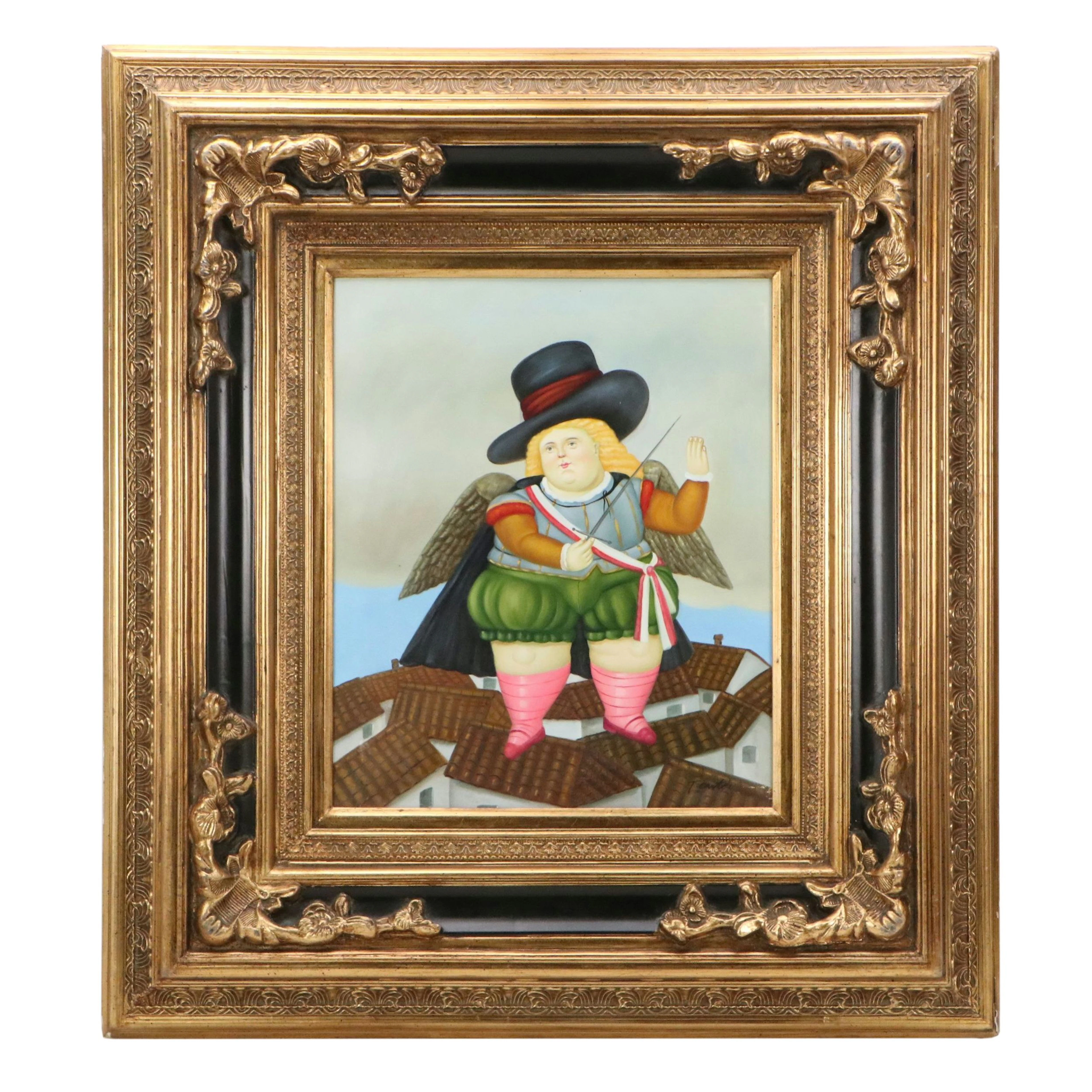 After Fernando Botero Oil Painting "Archangel"
