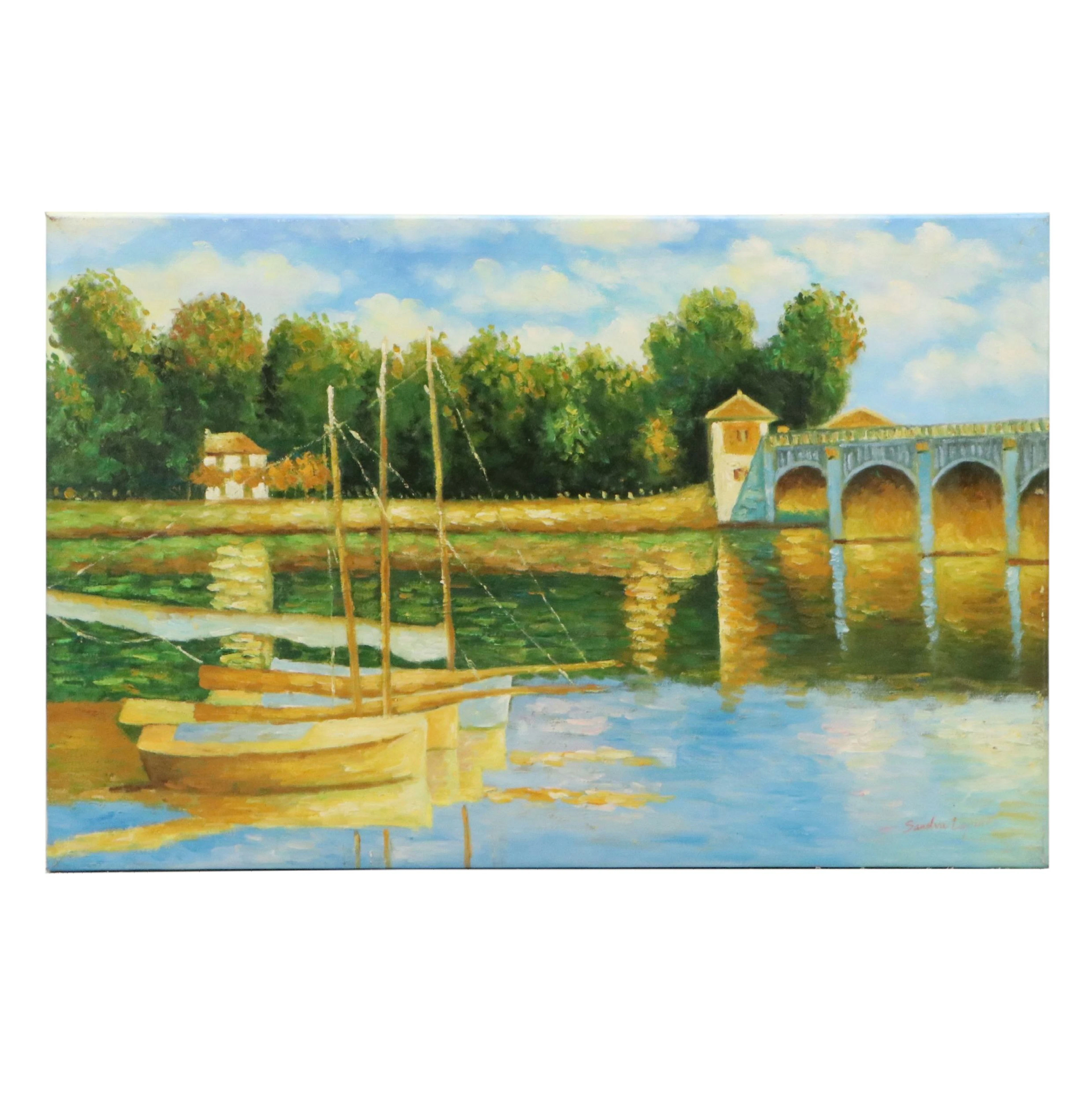 Copy Acrylic Painting After Claude Monet "The Road Bridge at Argenteuil"