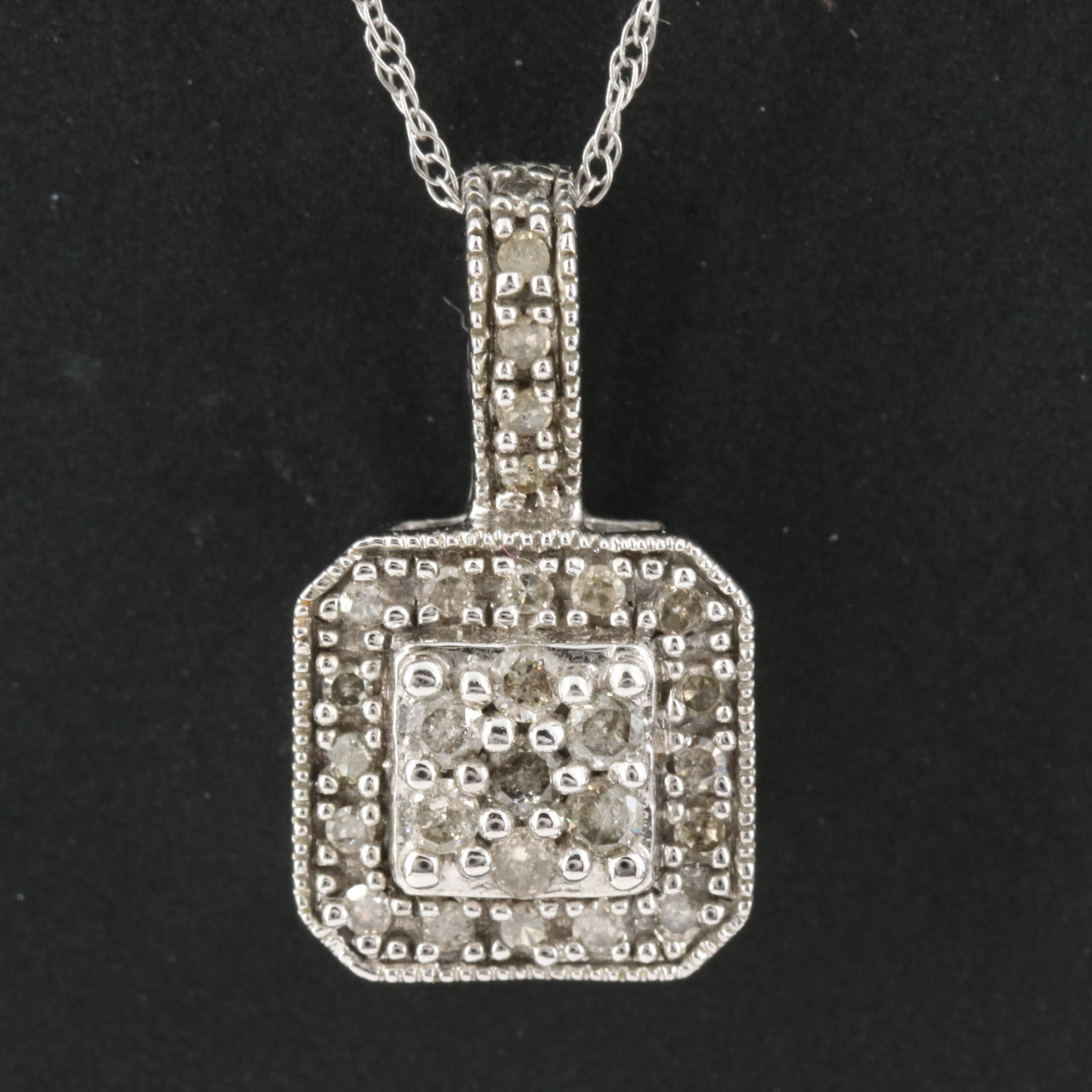 10K 0.26 CTW Diamond Square Cluster Pendant Necklace
