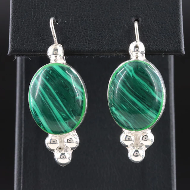 Mexican Sterling Faux Malachite Earrings