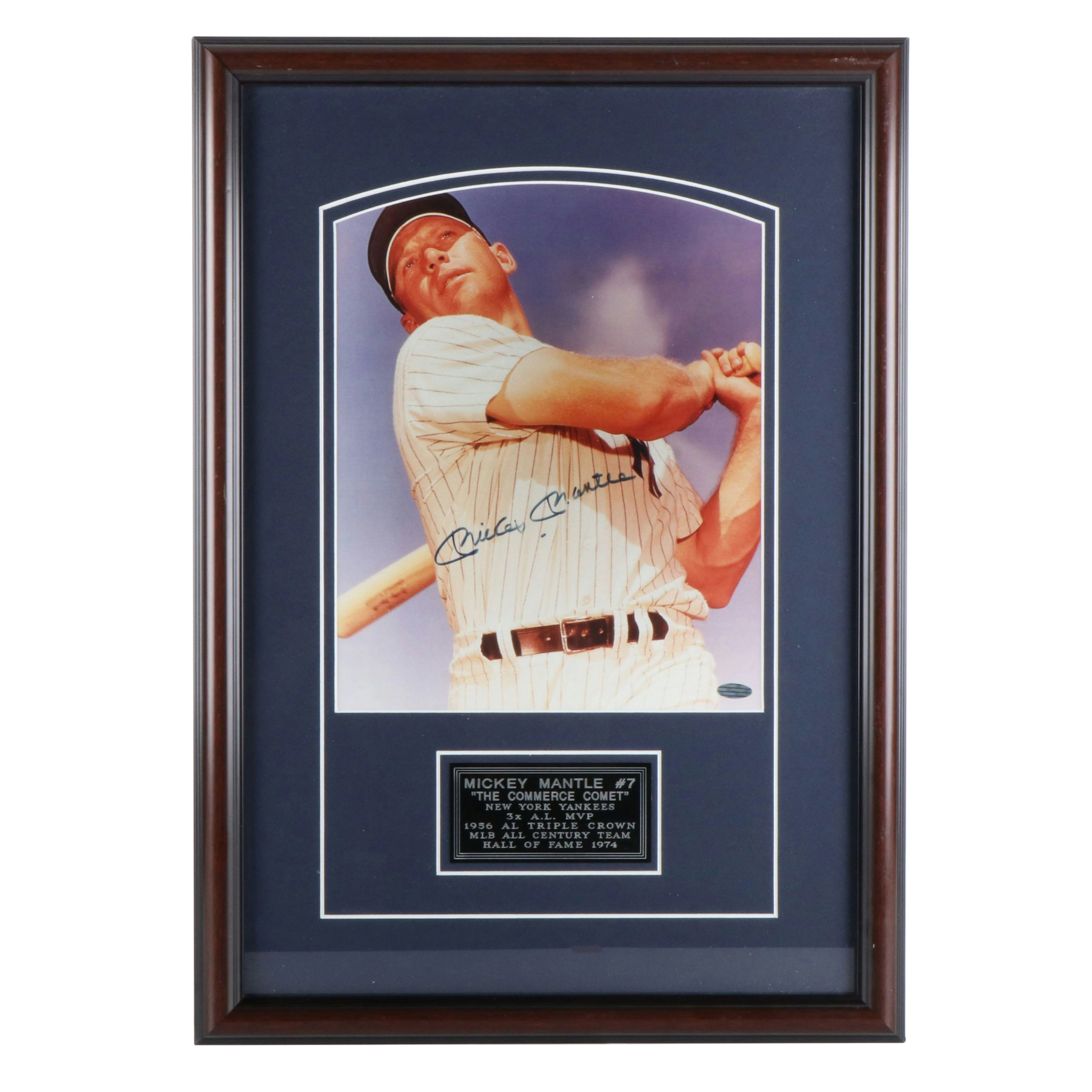 Mickey Mantle Signed Matted 11" x 14" Print in Custom Frame, Steiner