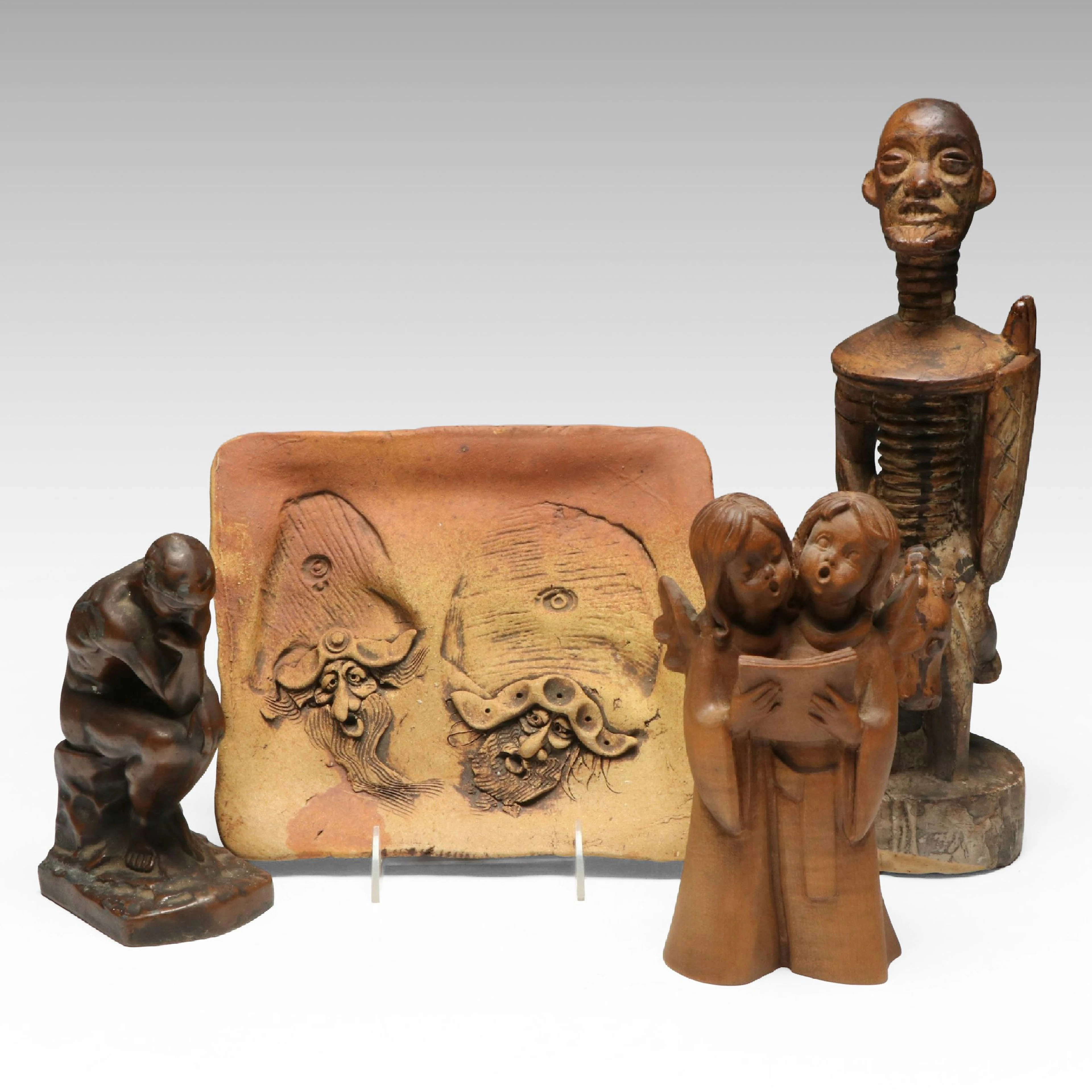 James Robert Black Whimsical Pottery Plaque with Figurines and More