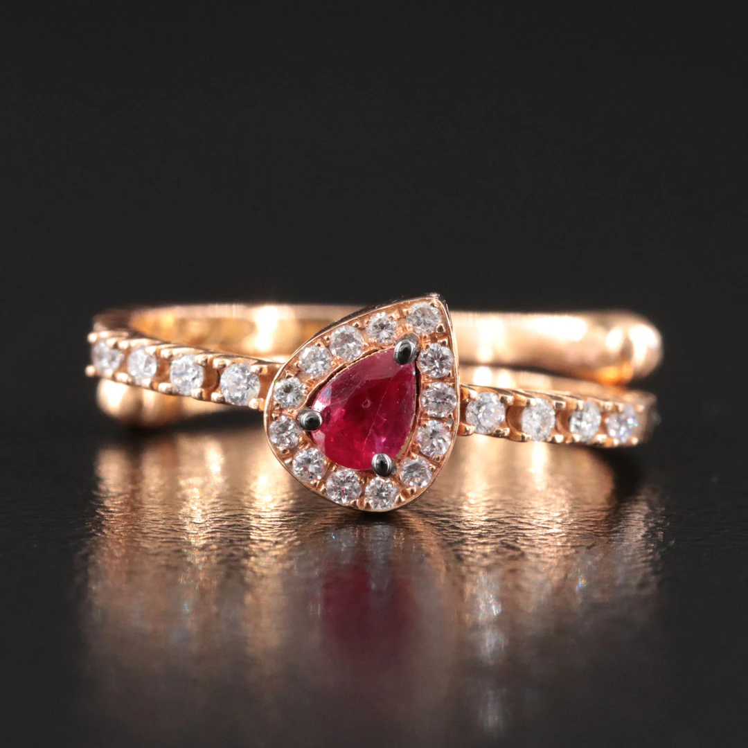 Dino Karalis 18K Rose Gold Ruby and Diamond Flex Ring