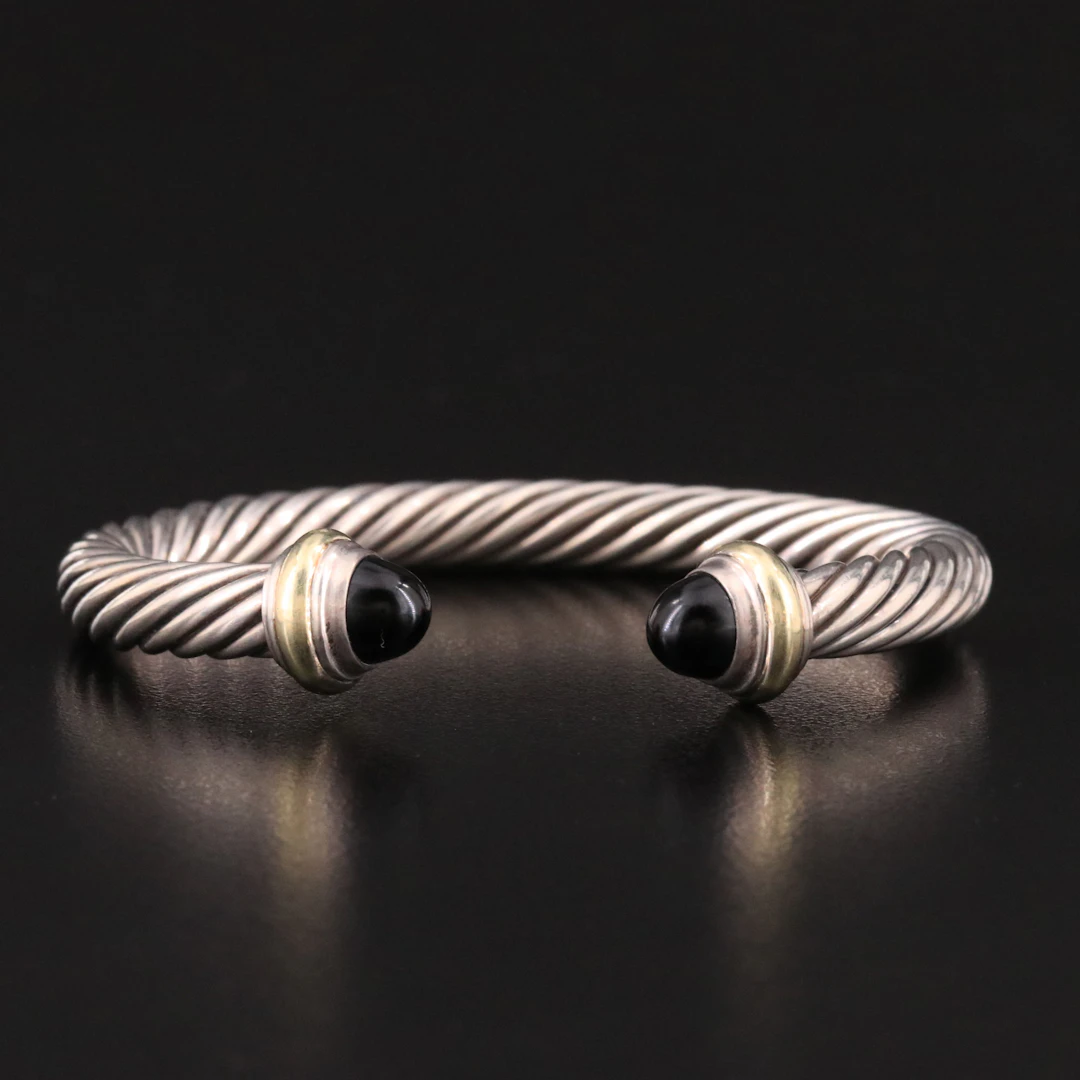 David Yurman Sterling and Black Onyx Cuff Bracelet with 14K Accents