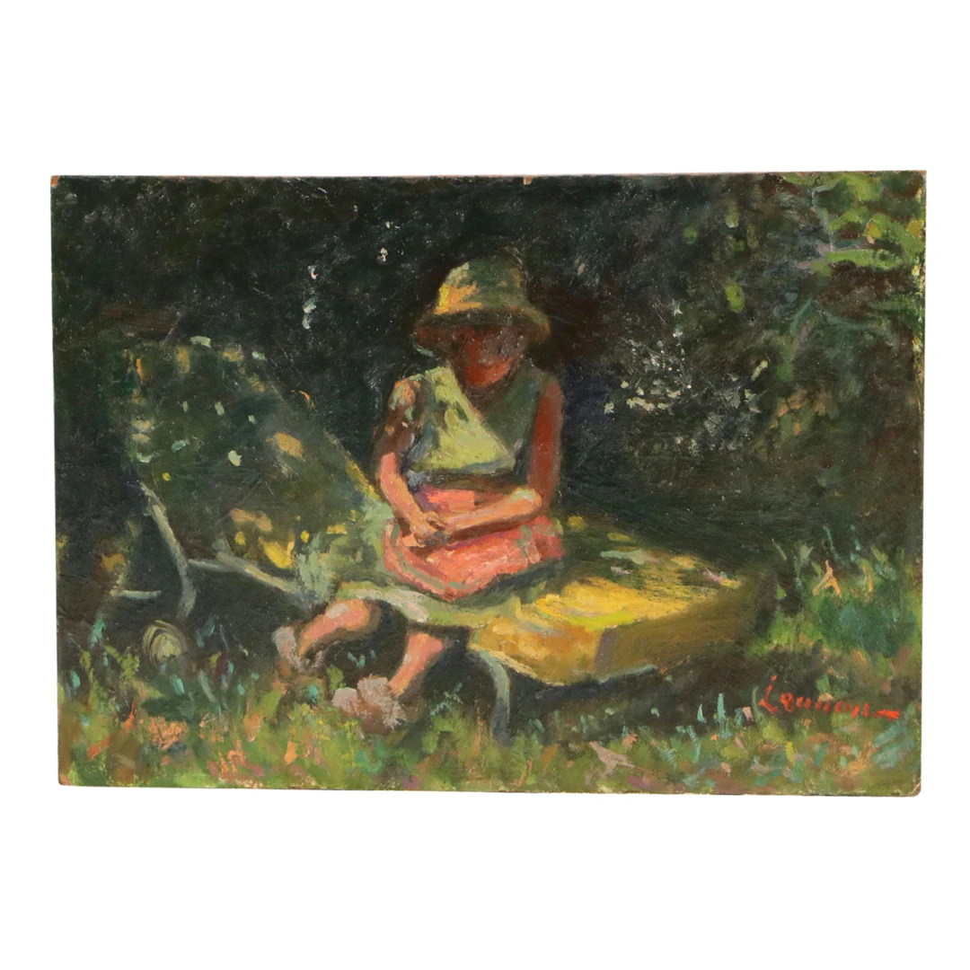 Bernard Lennon Impressionist Garden Oil Painting with Seated Figure