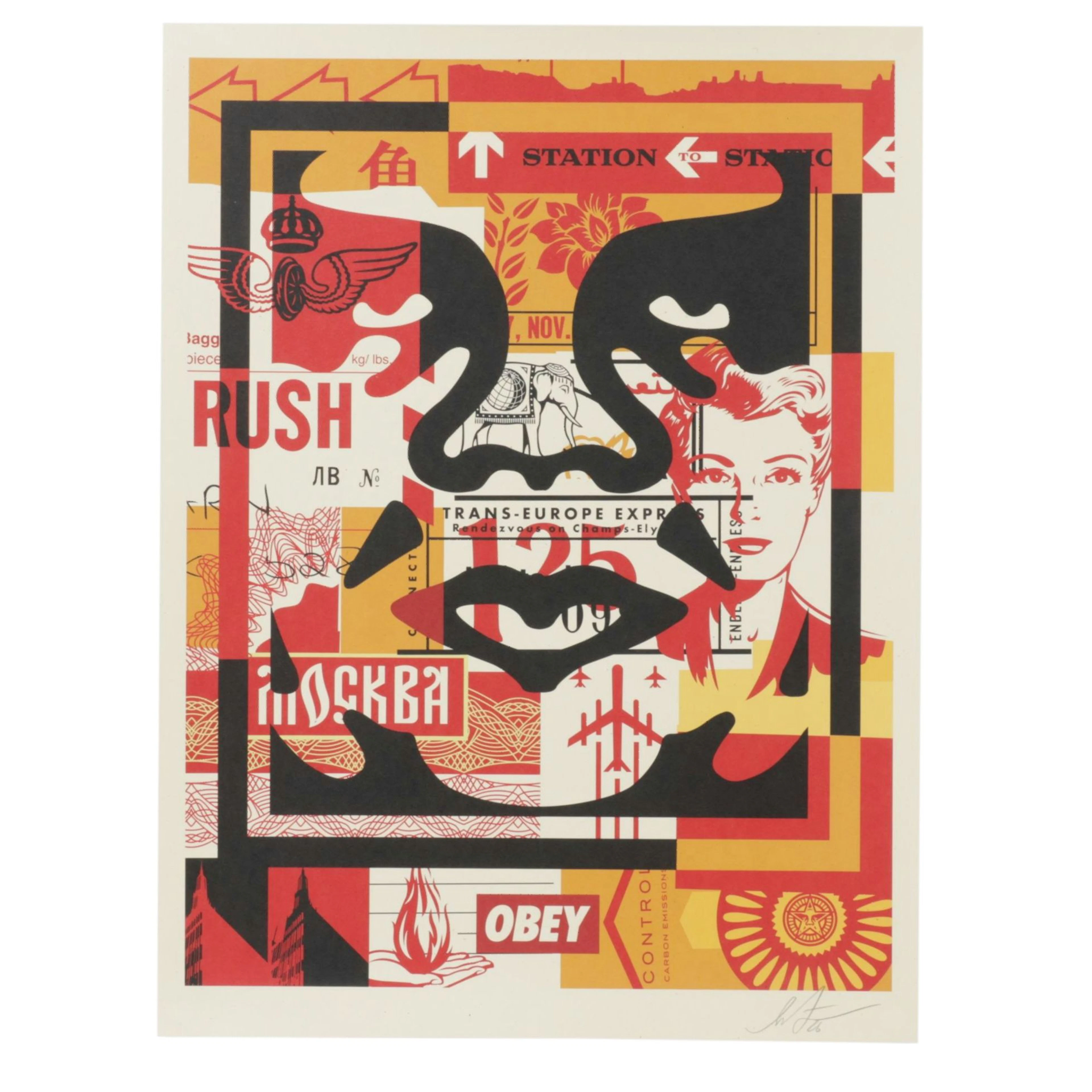 Shepard Fairey Offset Lithograph "Obey 3 Face Collage," 2026
