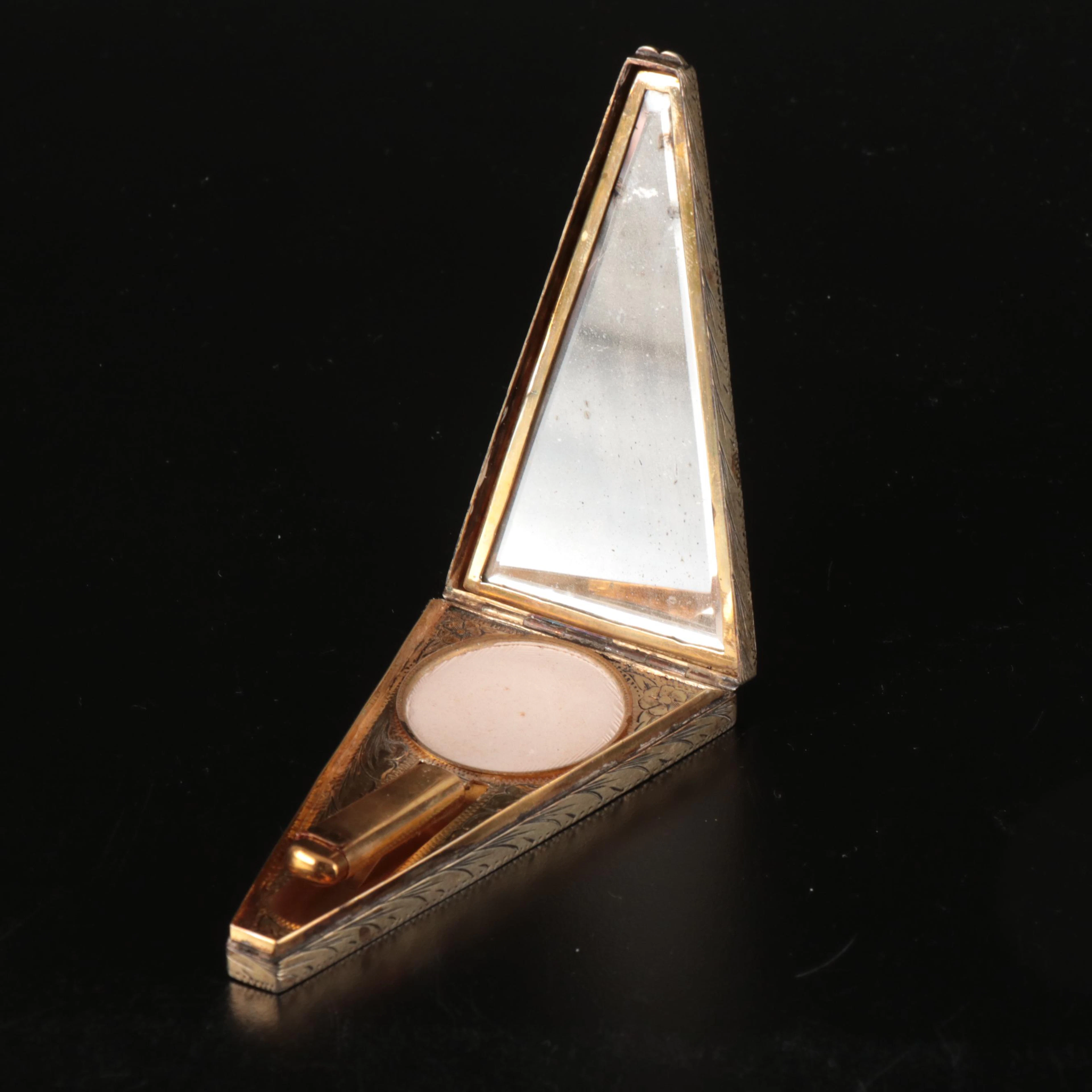 Houbigant Floral Engraved Powder and Lipstick Compact, Early to Mid-20th C.