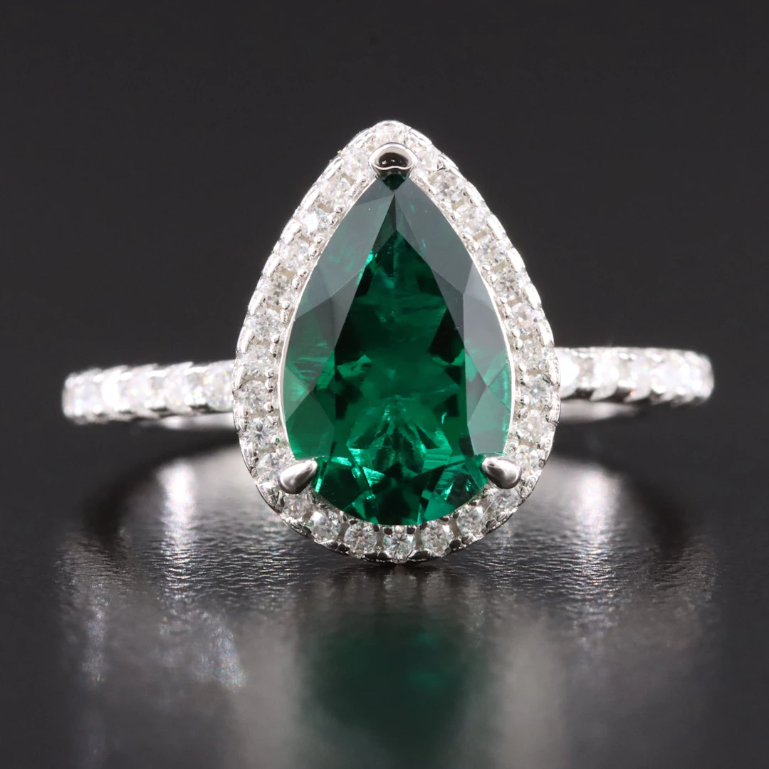 Sterling Emerald and Moissanite Ring