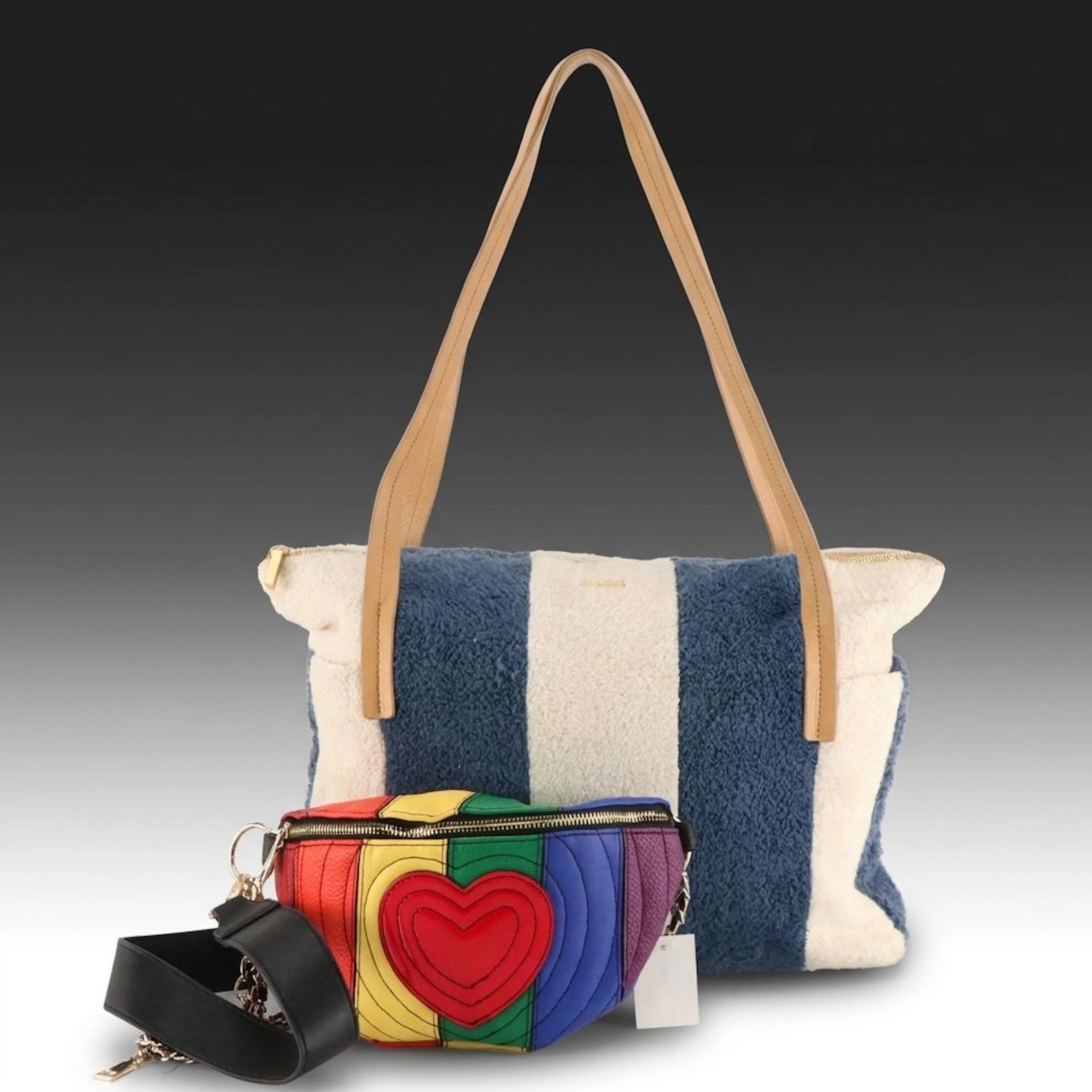 Steve Madden Rainbow Heart Sling Bag & Hammitt Striped Terry Cloth Zip Tote Bag