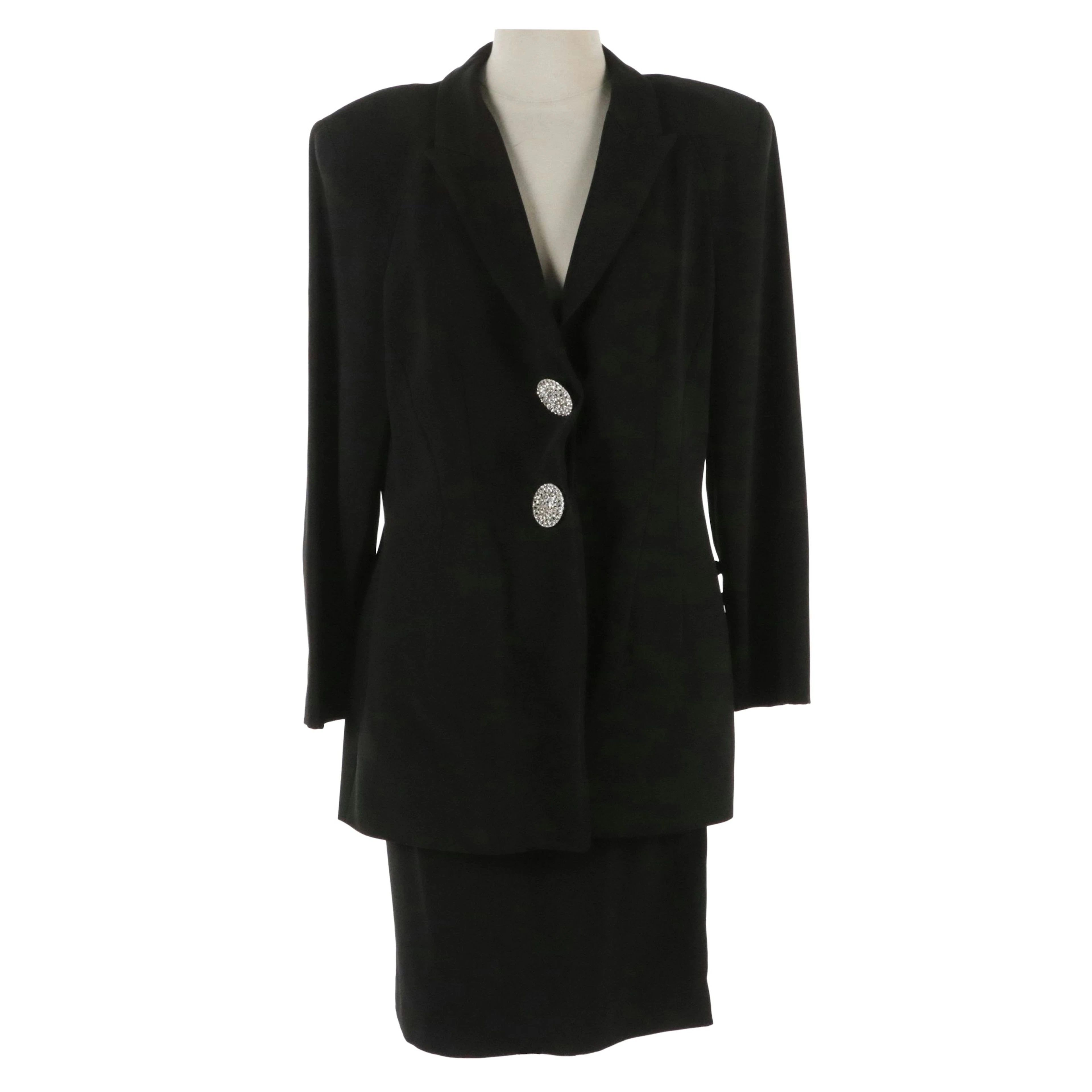 Badgley Mischka Black Silk Lined Single Breasted Two-Piece Skirt Set