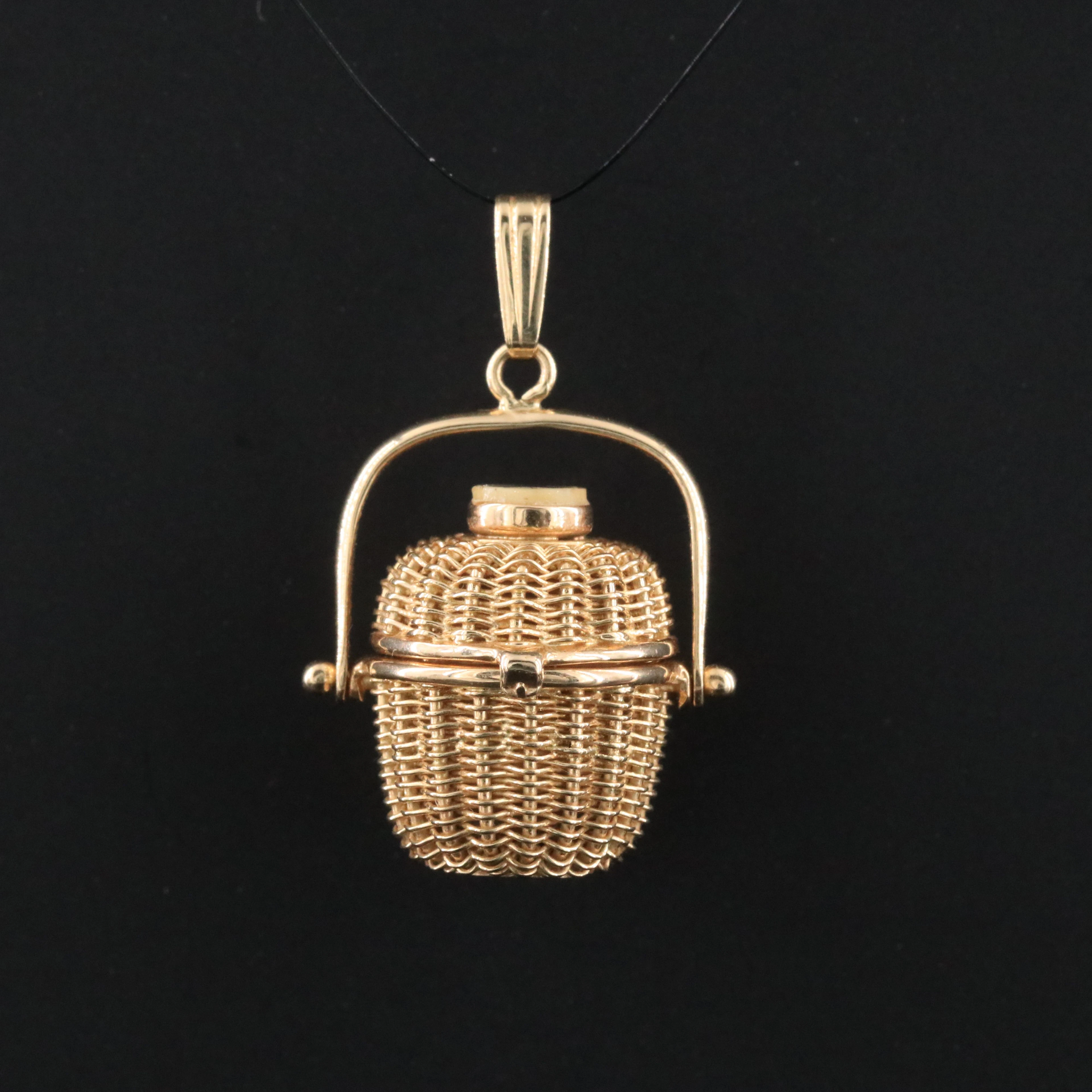 Bill Gould American Scrimshaw 14K Nantucket Lightship Handwoven Basket Pendant