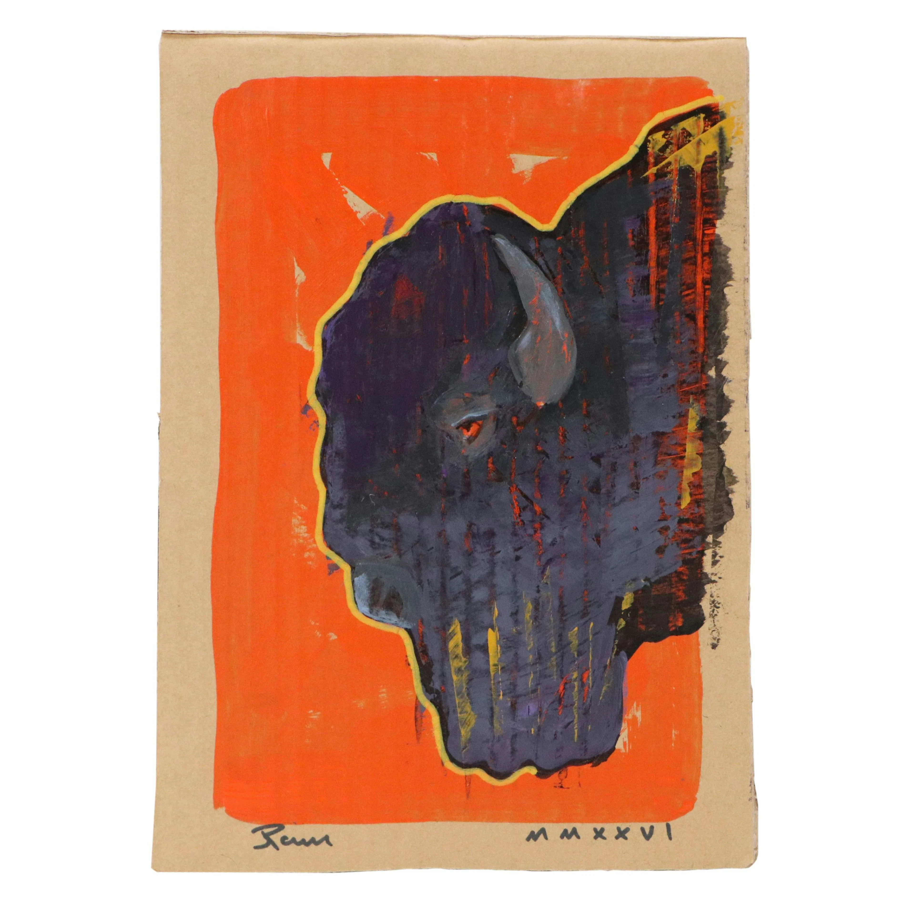 Joshua Ramsey Stylized Southwestern Acrylic Painting "Bison Portrait," 2026