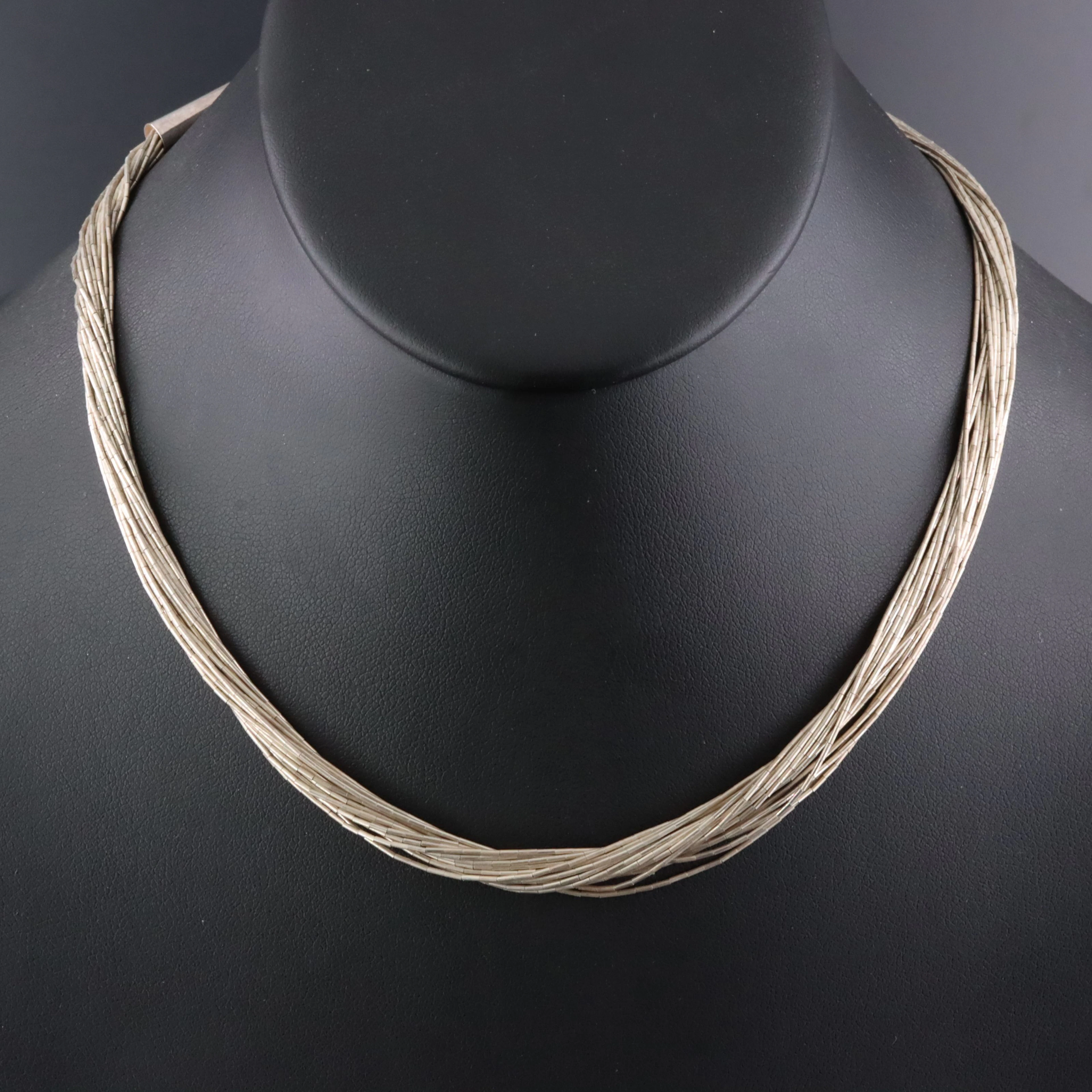 Southwestern Sterling 20-Strand Liquid Silver Necklace