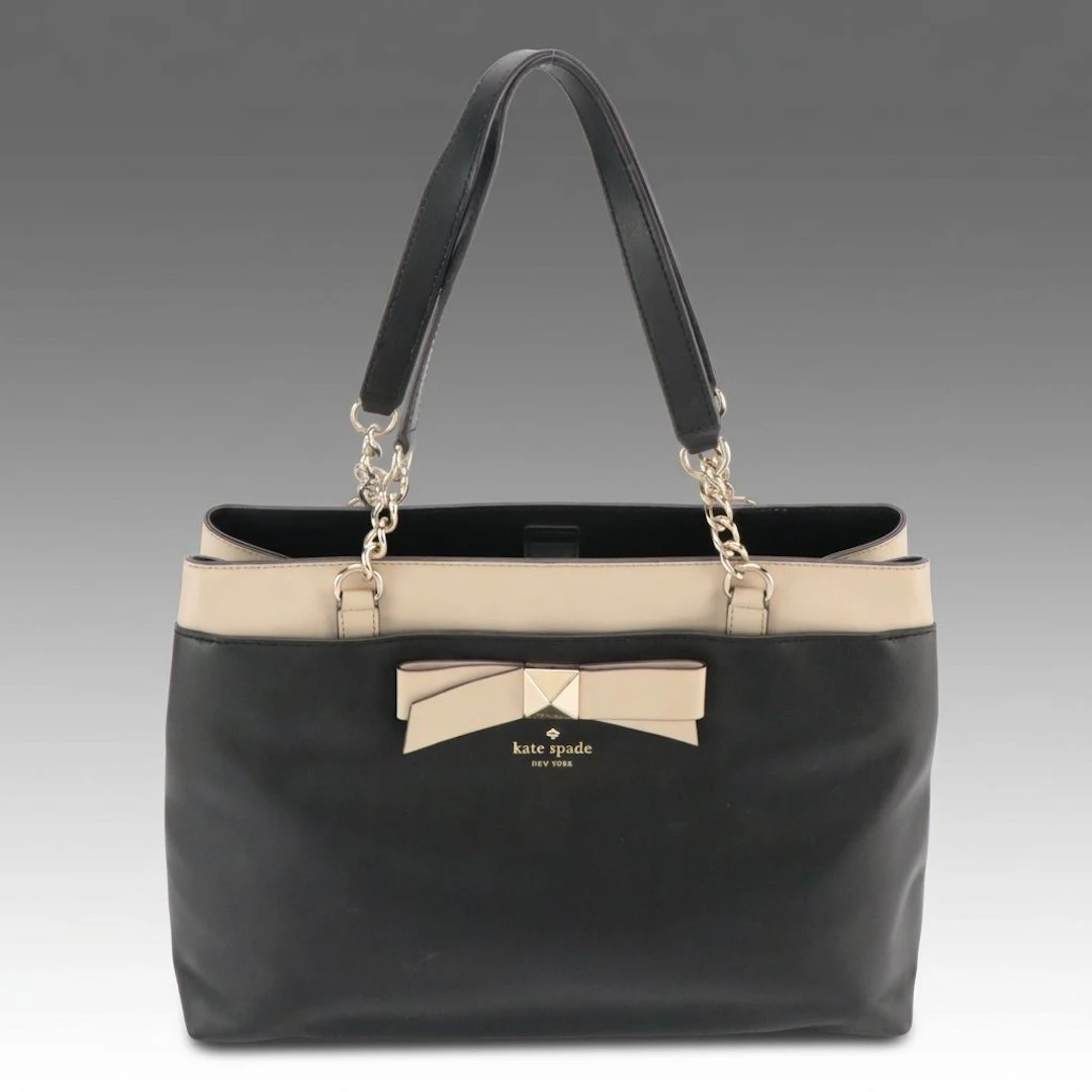 Kate Spade Maryanne Tote Bag in Black and Beige Cowhide Leather