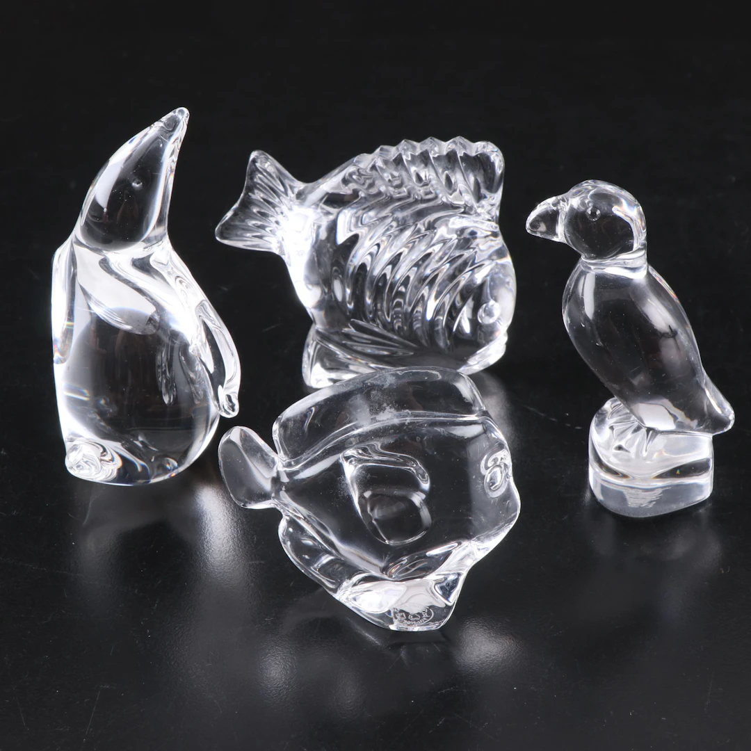 Steuben, Hadeland, Baccarat and Waterford Bird and Fish Figurines