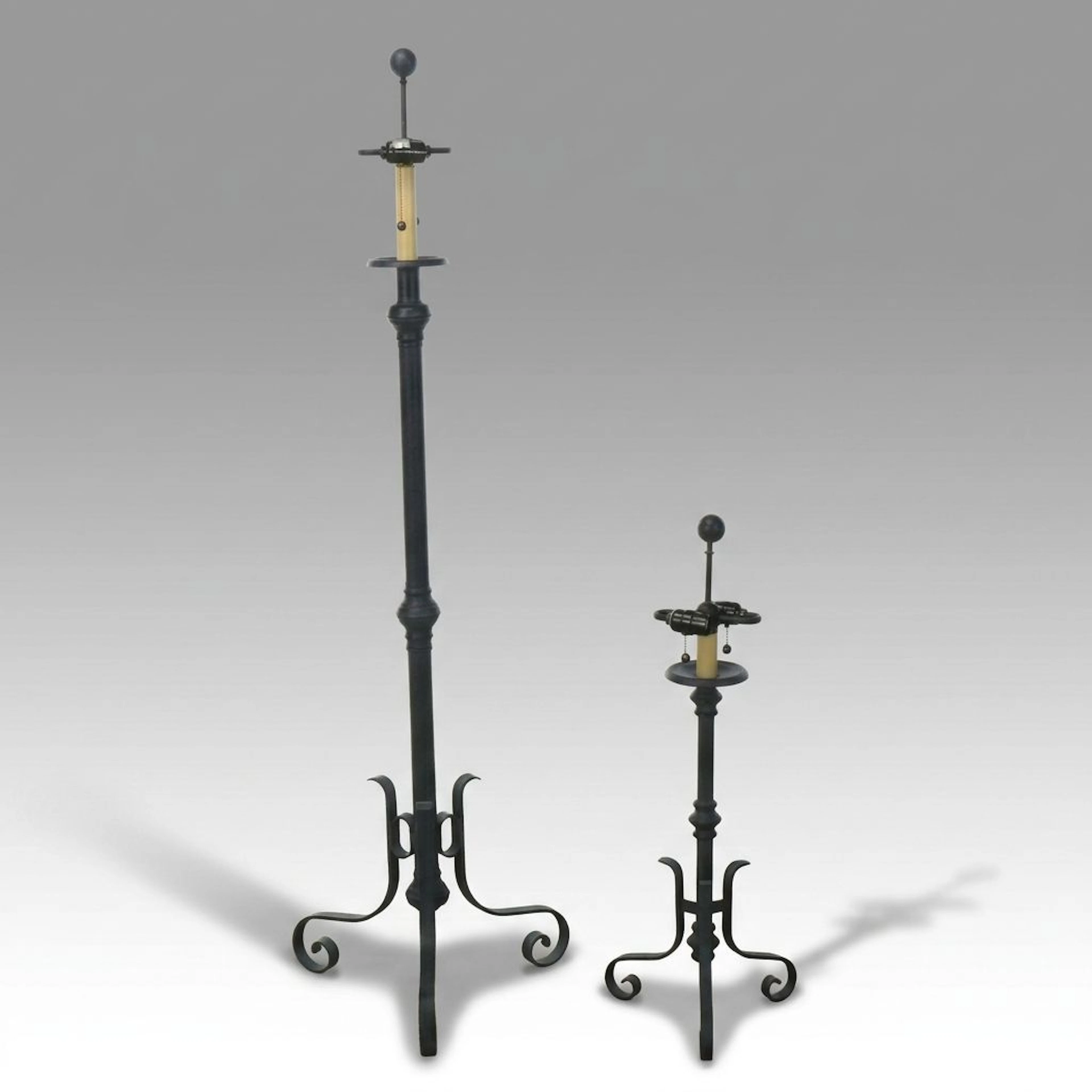 Gothic Revival Style Metal Scrollwork Floor Lamp and Matched Table Lamp