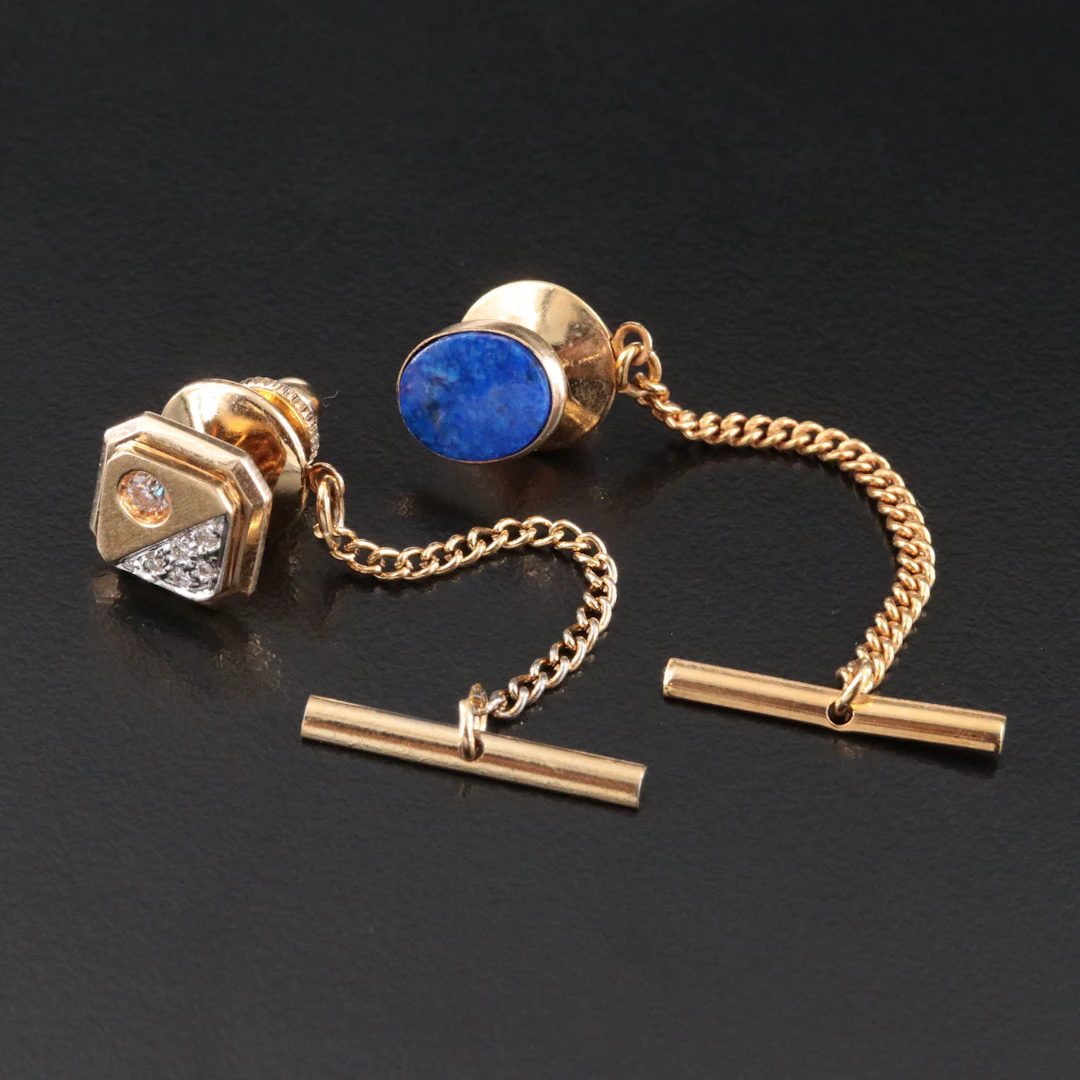 14K Lapis Lazuli and Diamond Tie Tacks