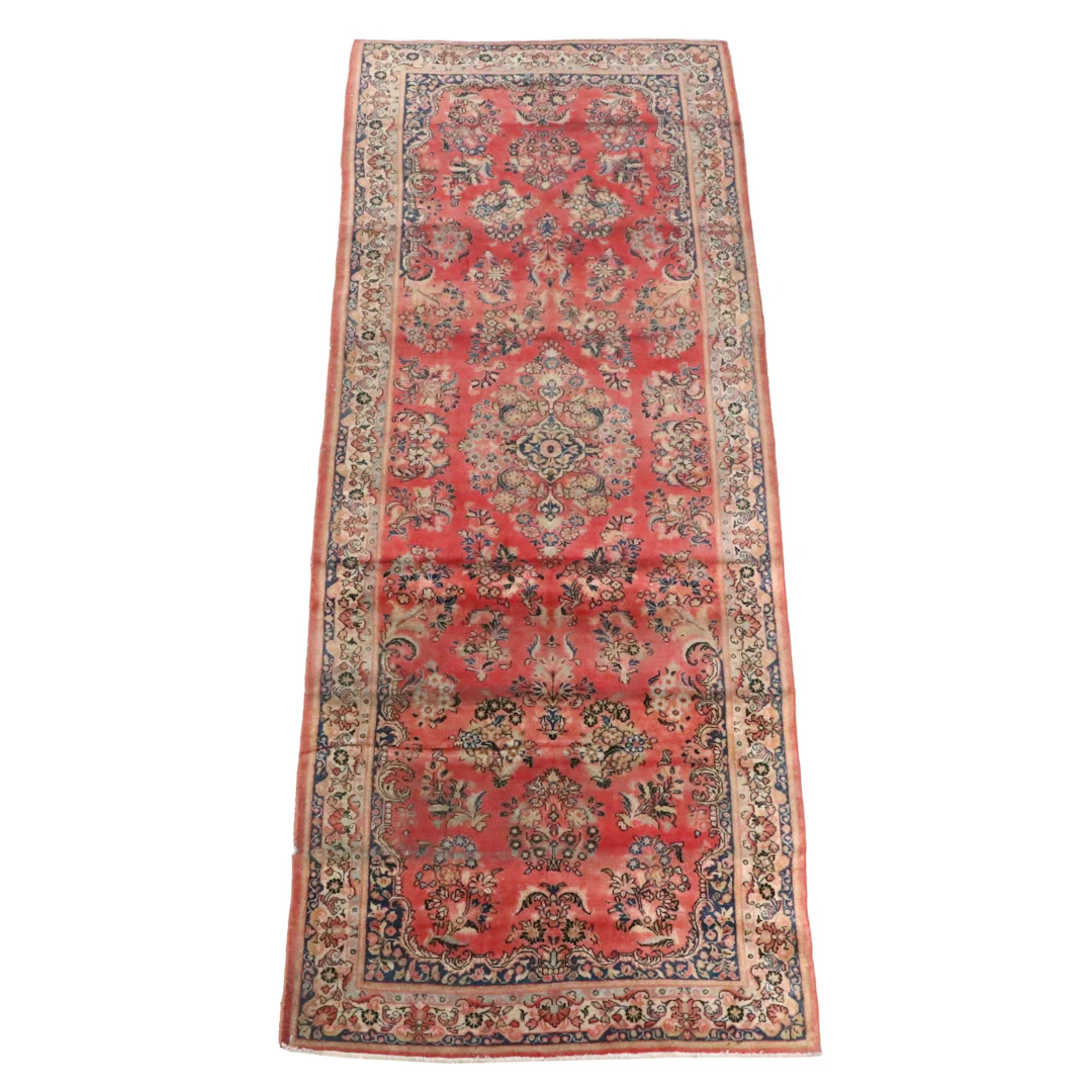4'5 x 11'8 Hand-Knotted Persian Sarouk Style Long Rug