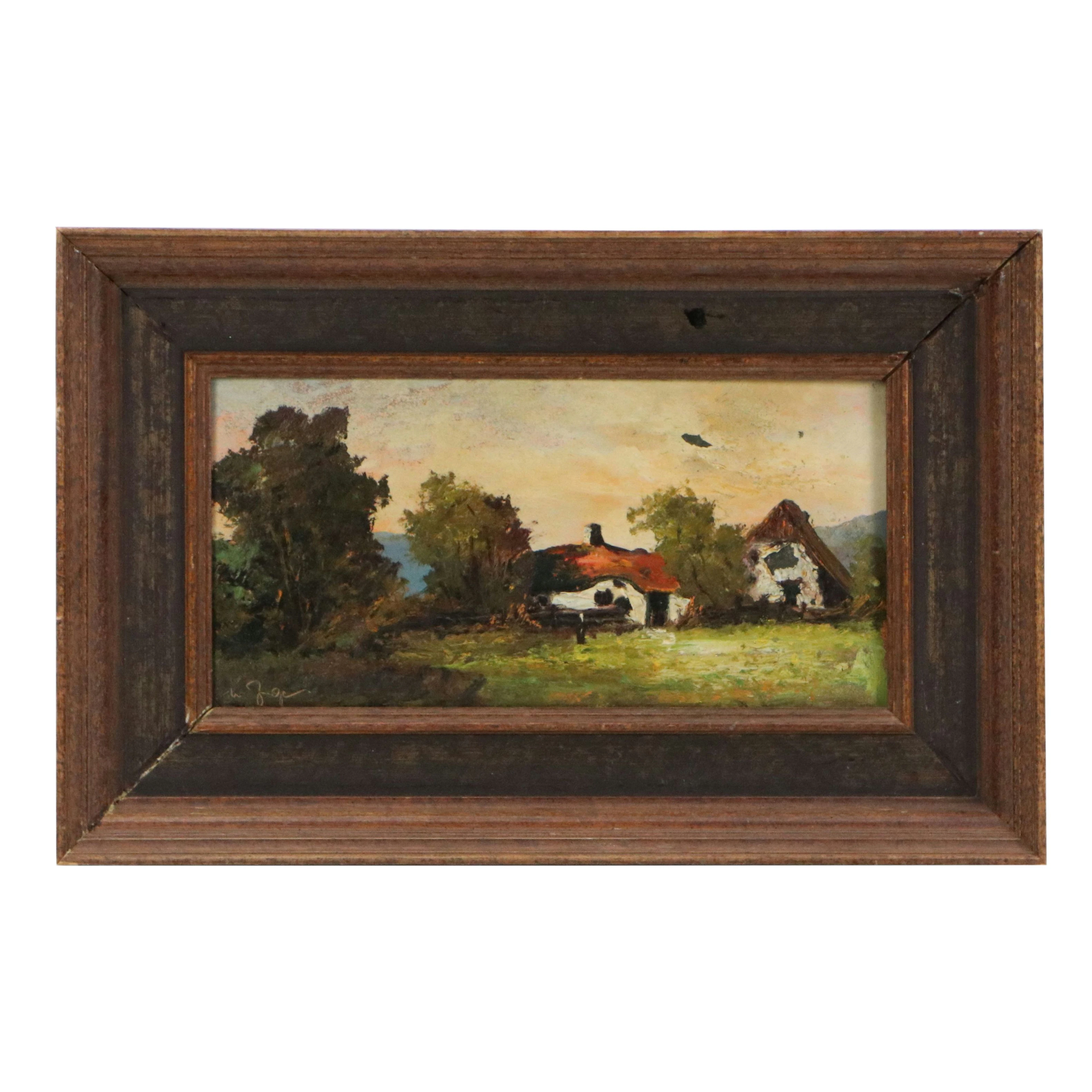 Impressionistic Landscape Oil Painting of Pastoral Home, Circa Early 20th C.