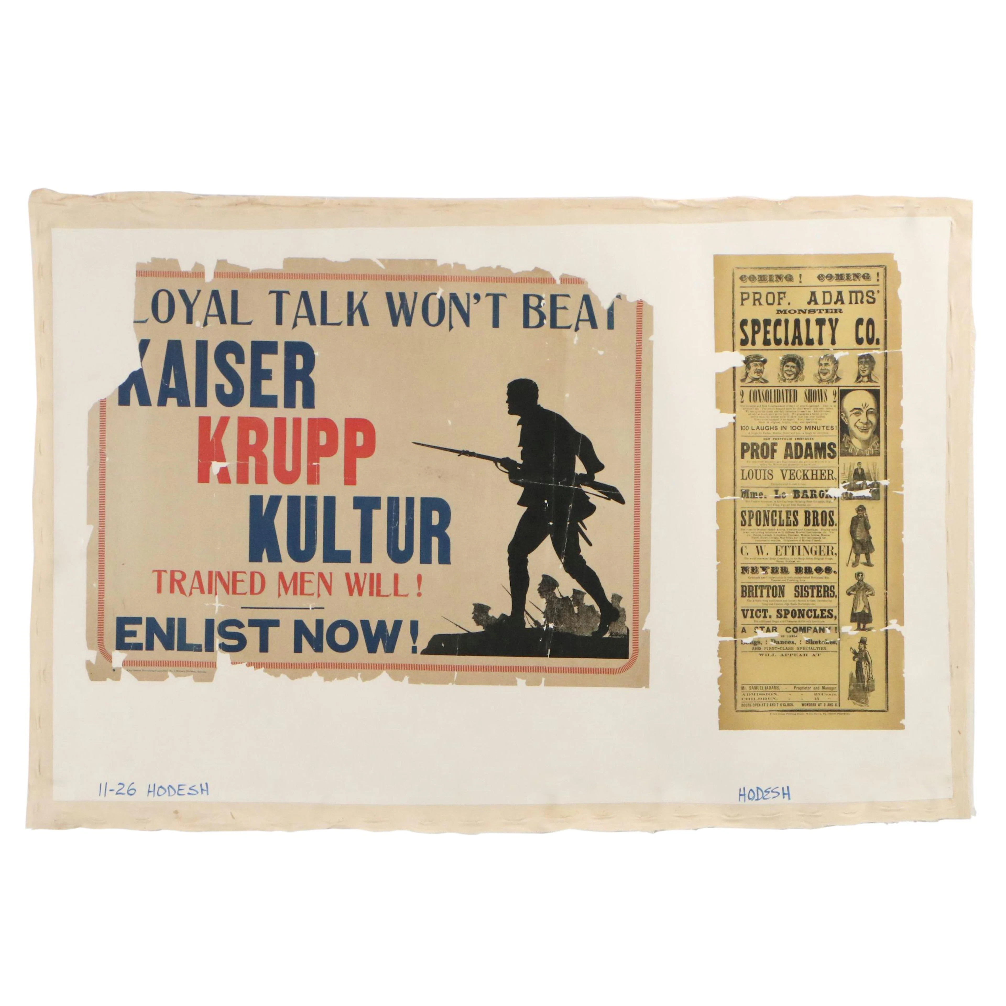 Canadian WWI Recruitment Poster and Prof. Adams' Specialty Co. Advertisement