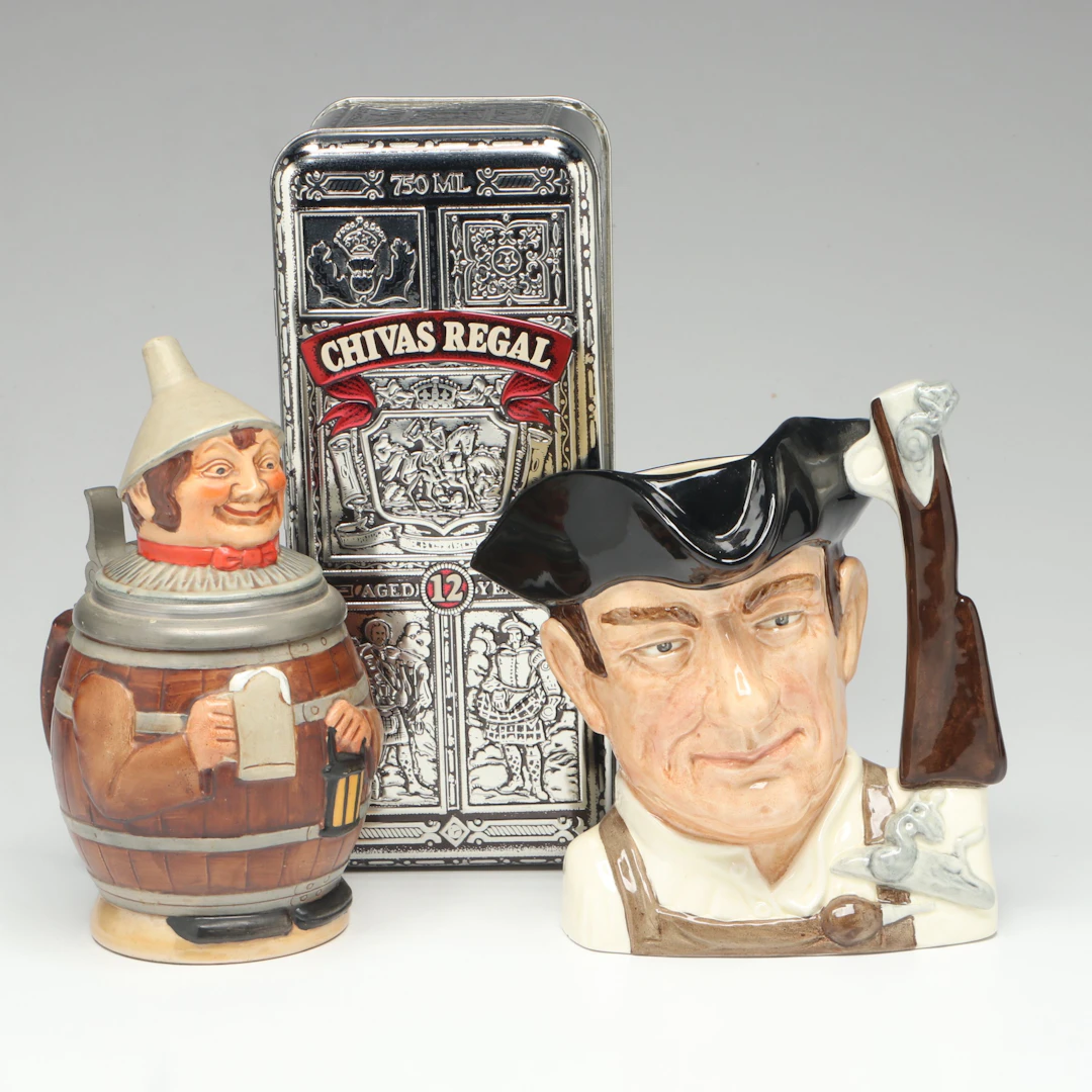 Royal Doulton "Gunsmith" Toby Jug with German Stein and Metal Tin