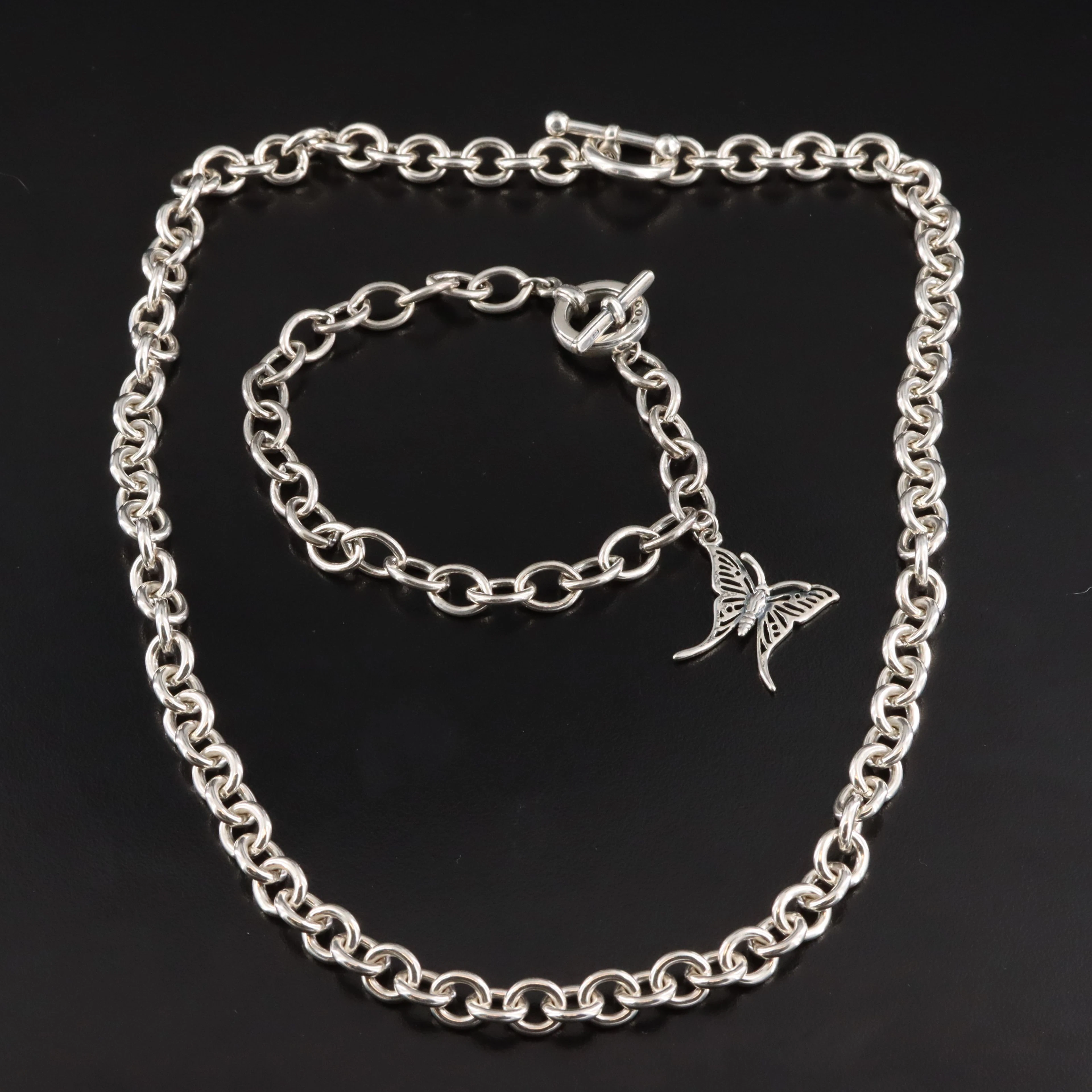 James Avery Sterling Rolo Chain Necklace and Lagos Butterfly Charm Bracelet