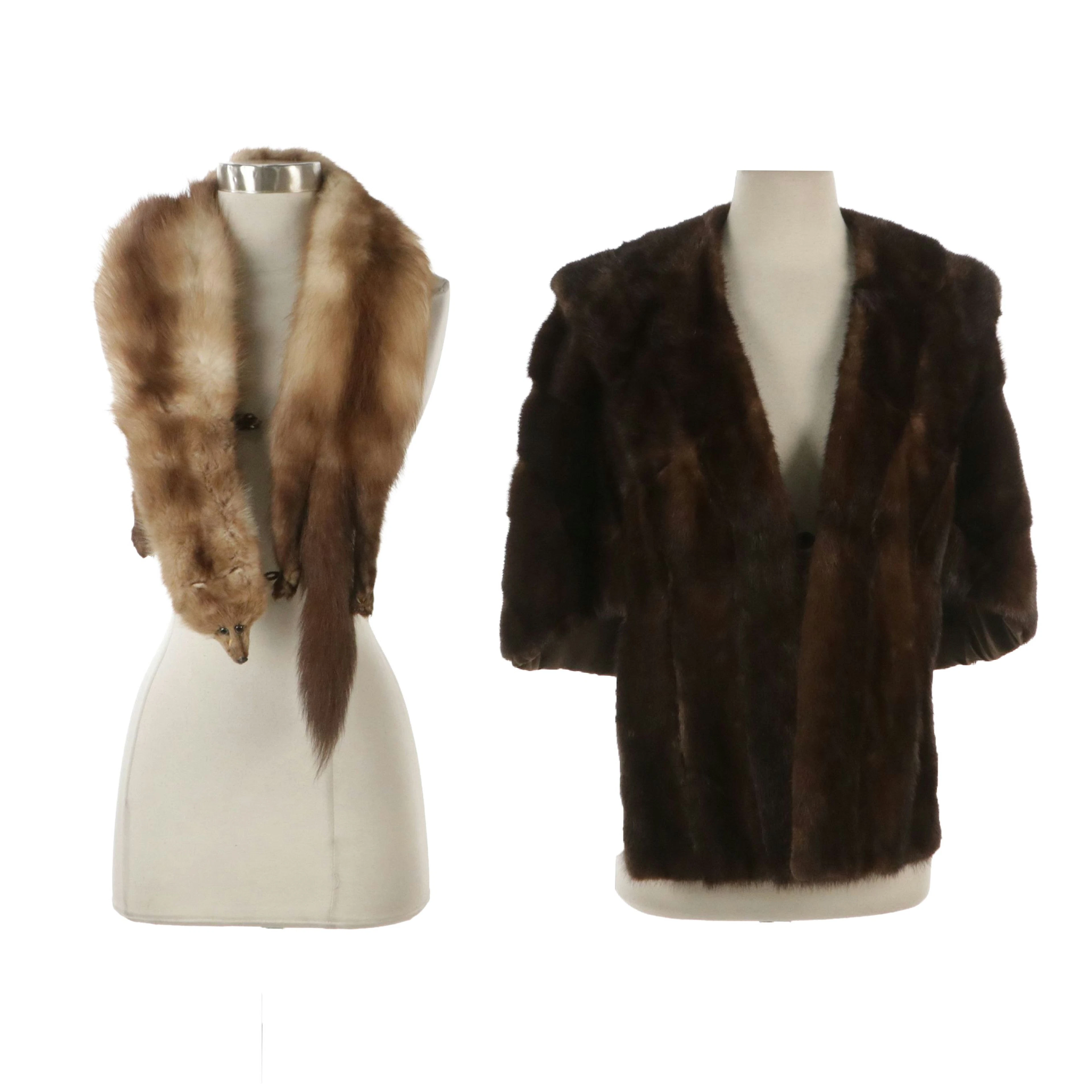 Marten Fur Full-Pelt Stole and Mink Fur Collared Capelet, Vintage