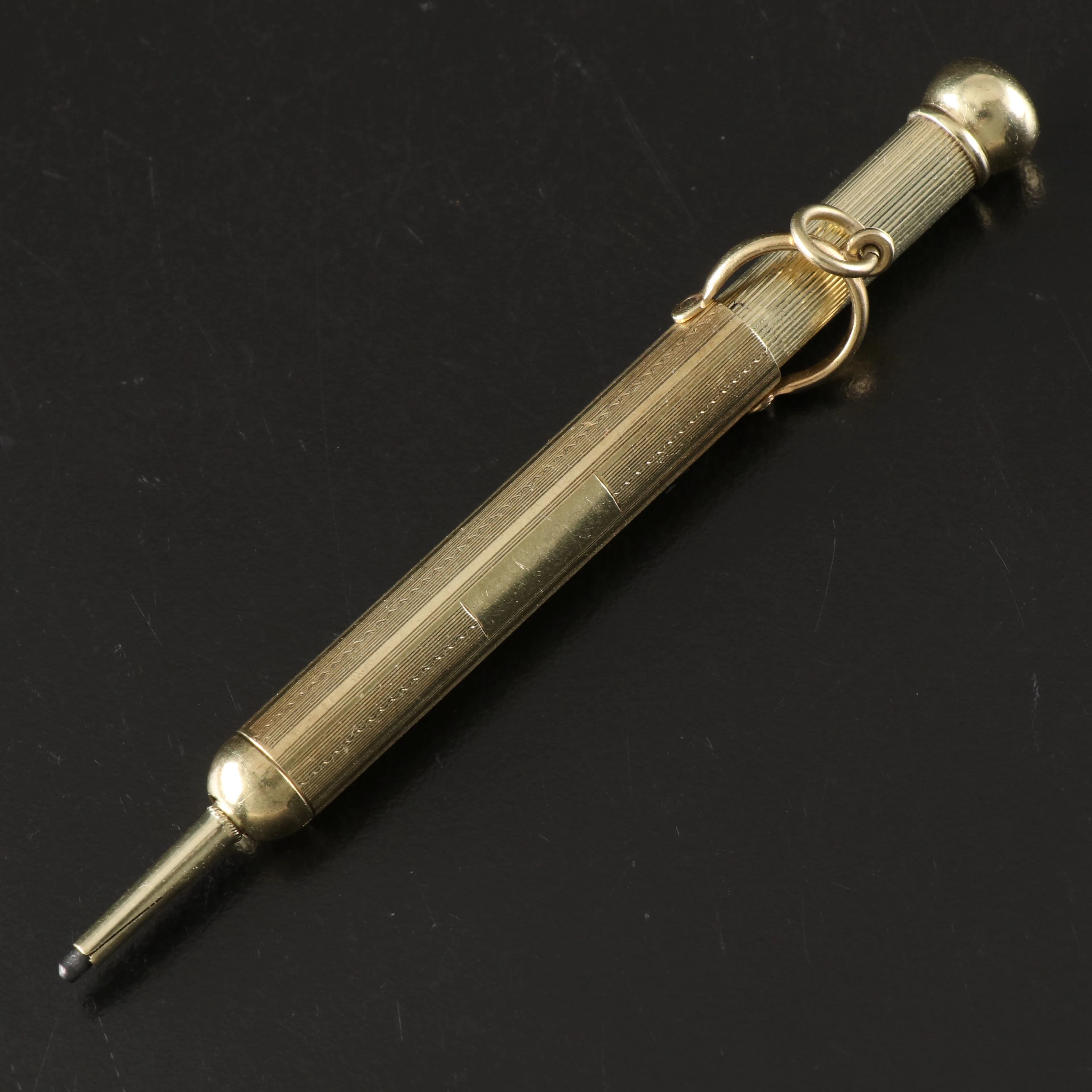 Antique Edwardian 14K Yellow Gold Mechanical Telescoping Chatelaine Pencil