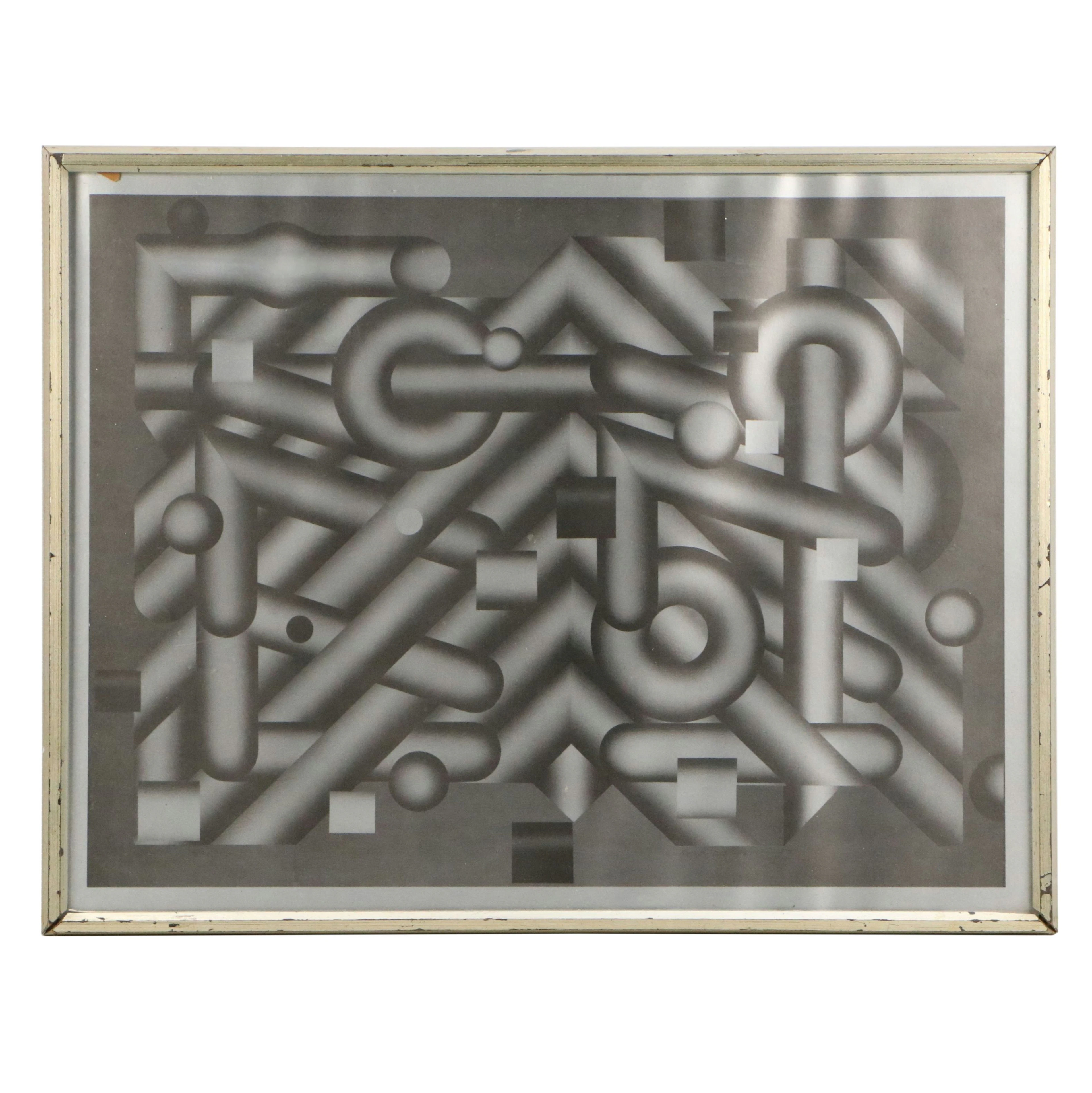 Roger Williams Geometric Silver Halftone Print, Late 20th Century