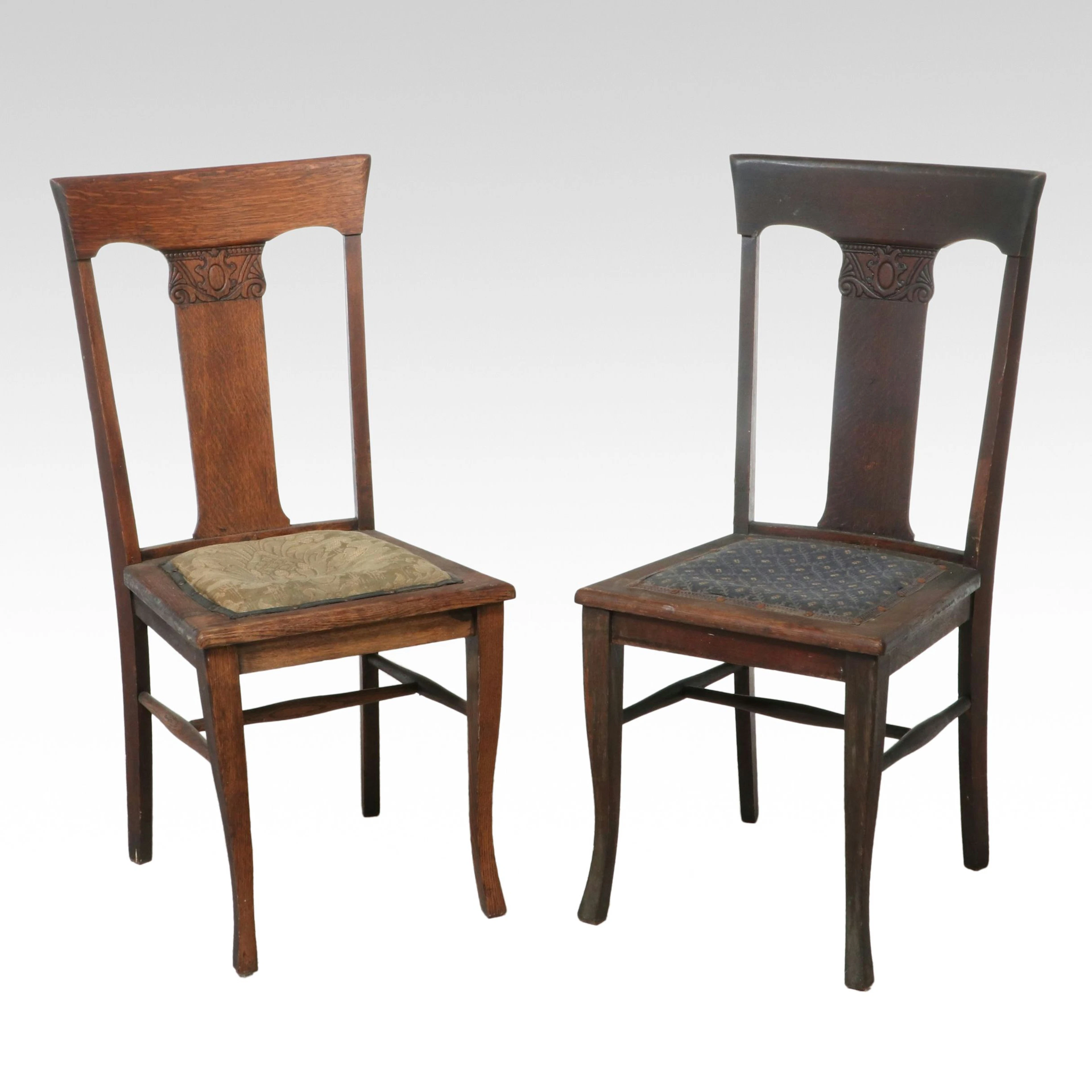 Pair of Arts & Crafts Style Carved Oak Side Chairs