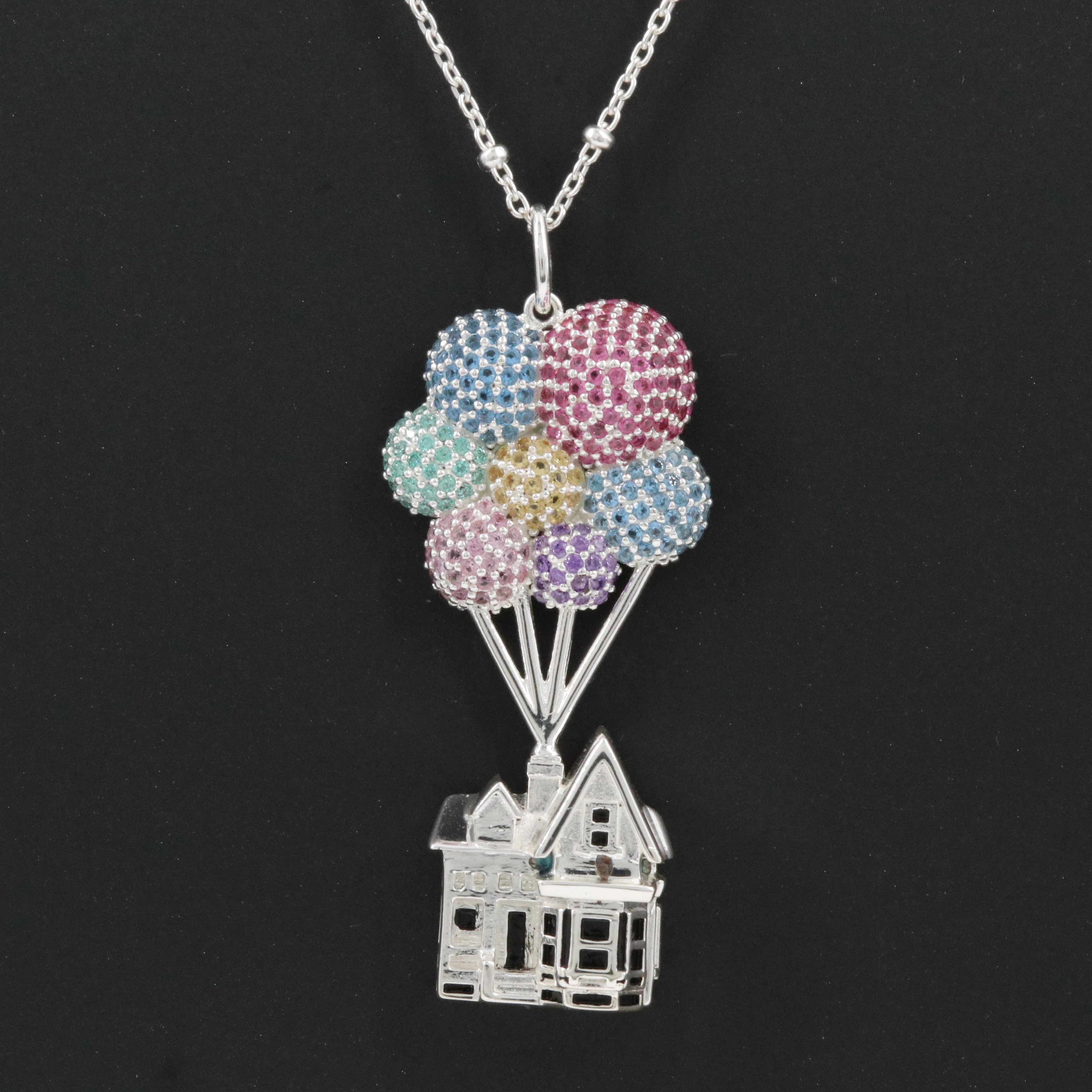 Disney Sterling "Up" Pendant Necklace Including Ruby, Sapphire and CZ
