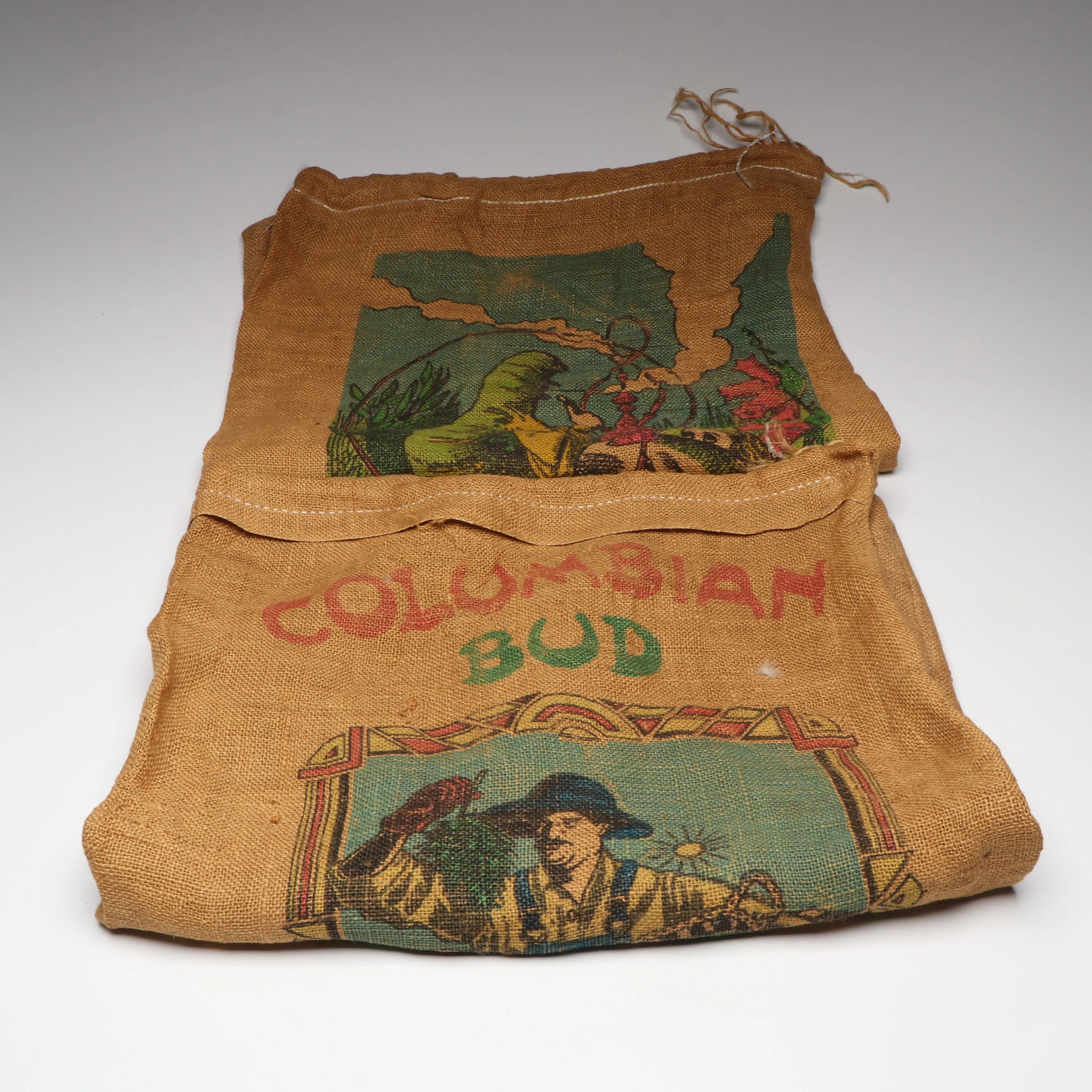 "Columbian Bud" and Alice in Wonderland Novelty Burlap Sacks
