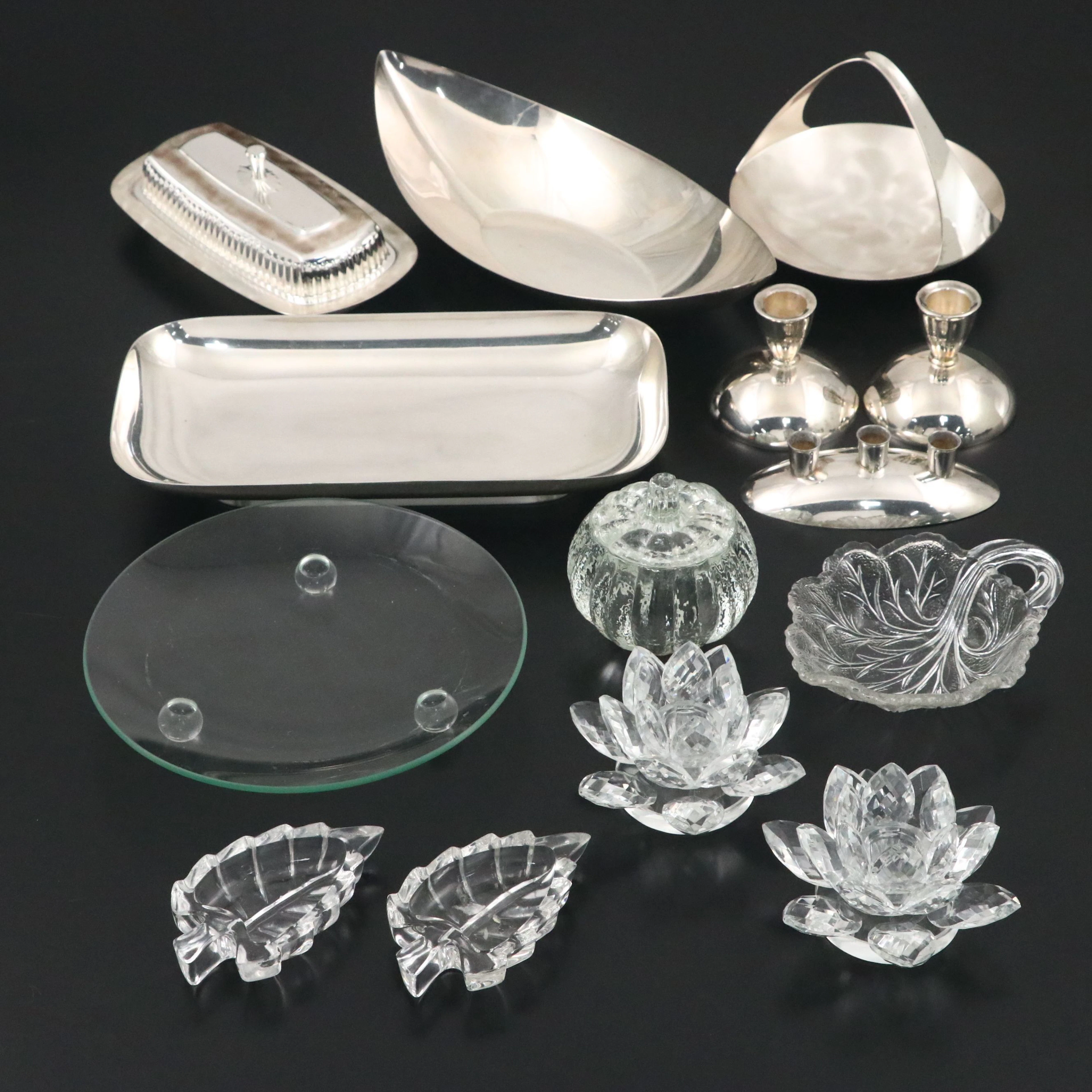 Gorham "Bateau" Silver Plate Candle Holder Centerpiece with More Tableware