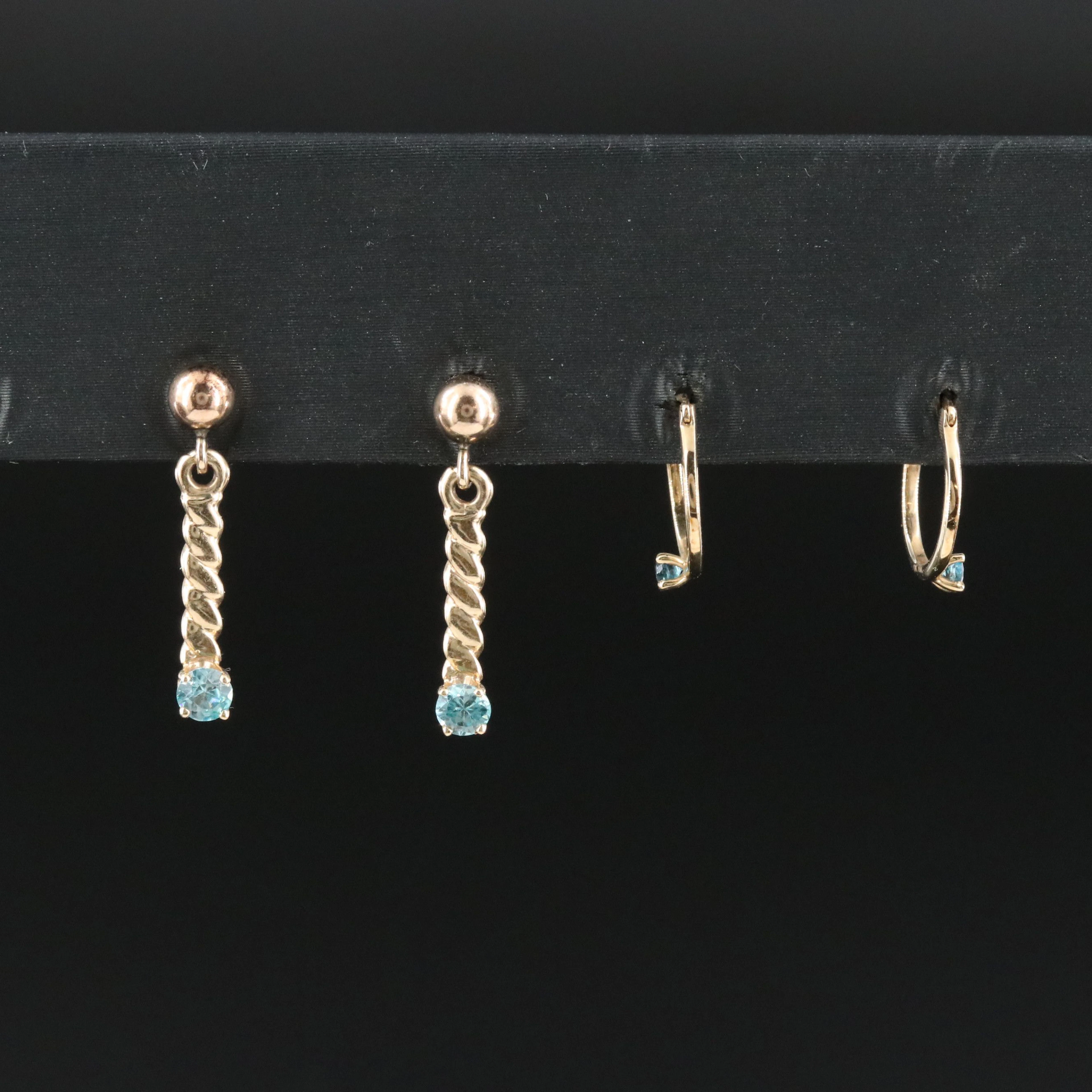 10K Hoop and 14K Spinel Drop Earrings