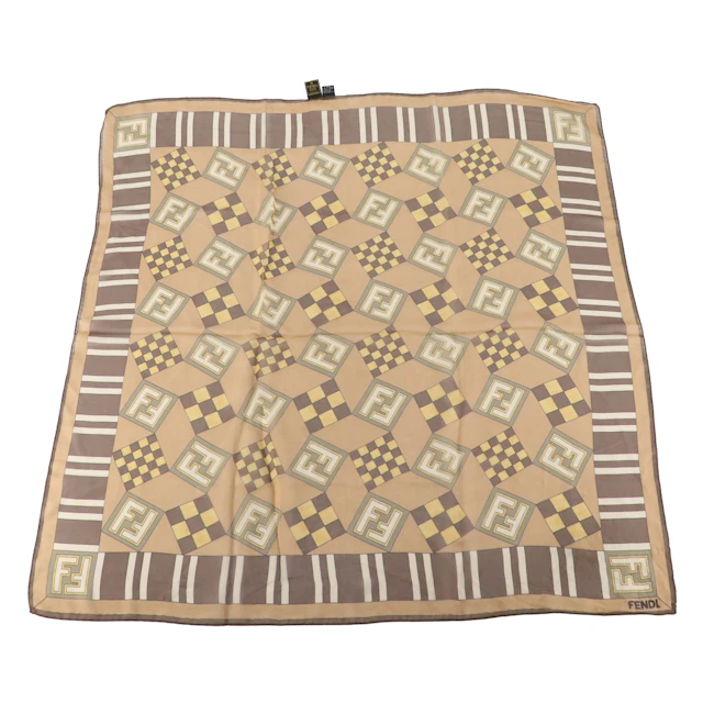 Fendi FF Logo and Check Print Silk Scarf