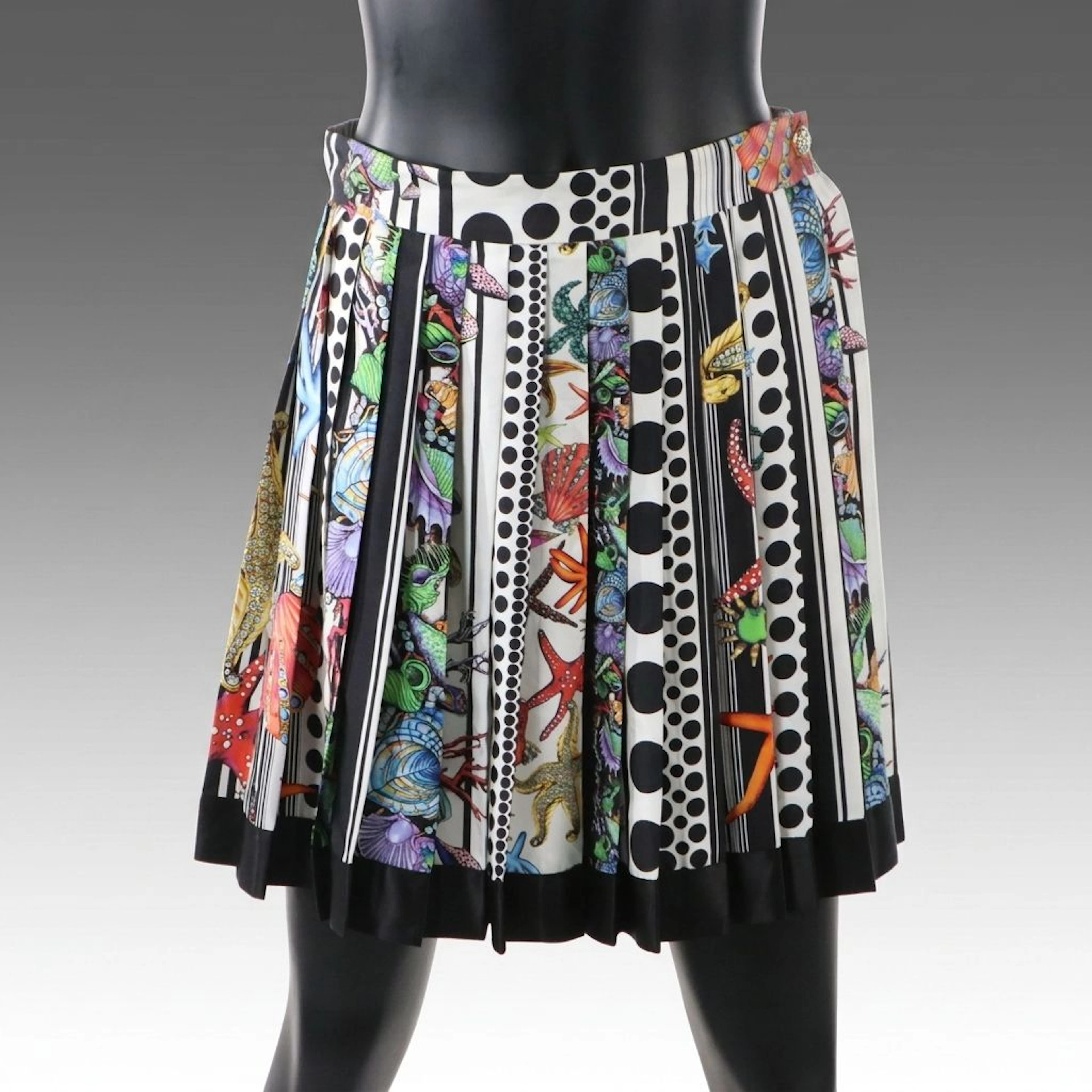 Versace Trésor de la Mer Printed Silk Pleated Miniskirt