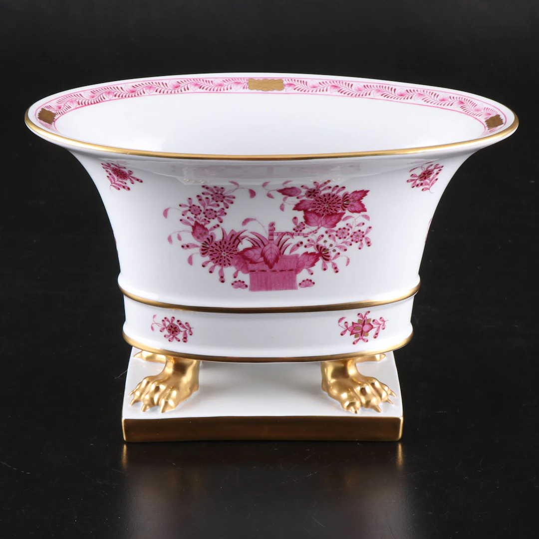 Herend "Chinese Bouquet Raspberry" Porcelain Clawfoot Planter