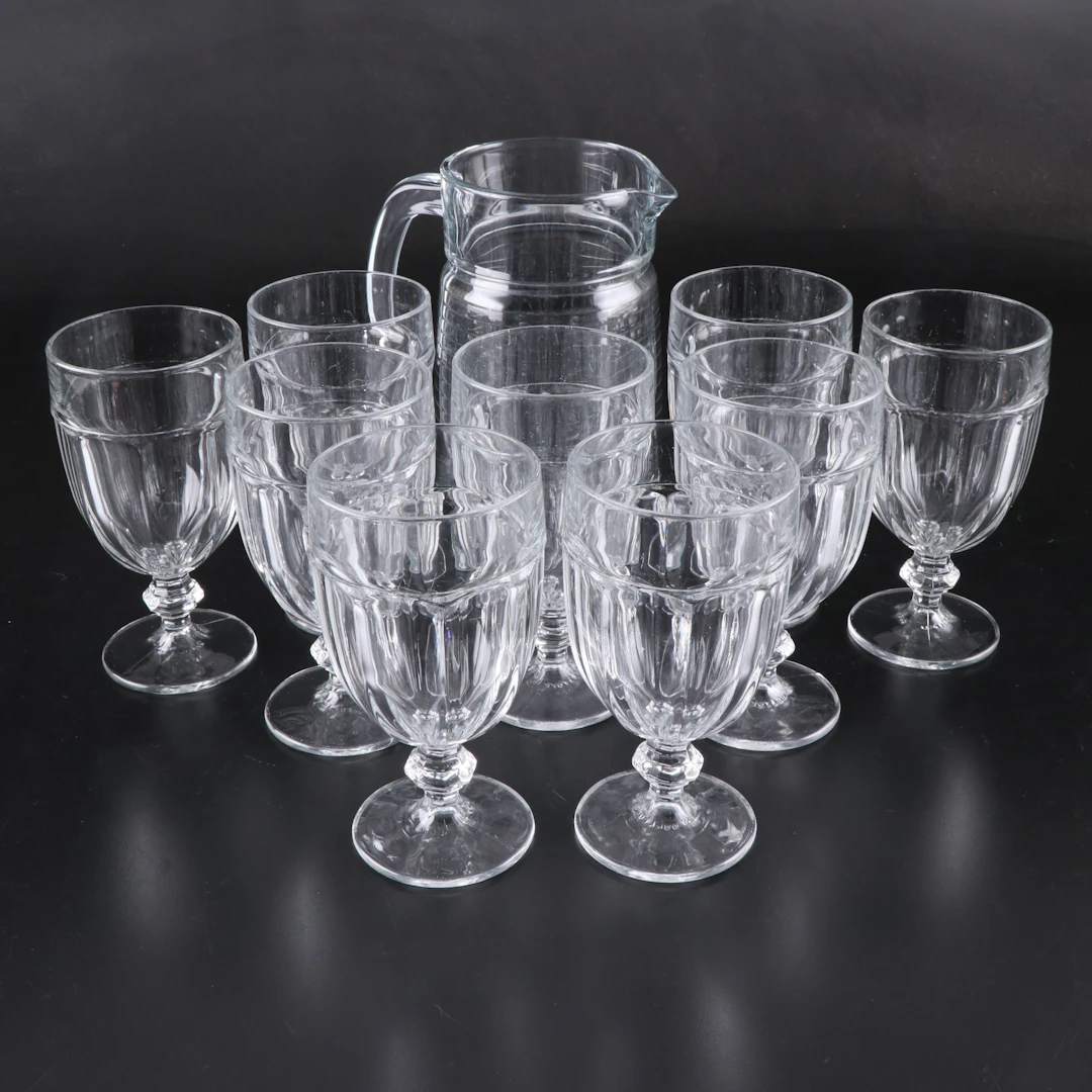 Libbey "Gibraltar Clear" Iced Tea Glasses with Glass Pitcher