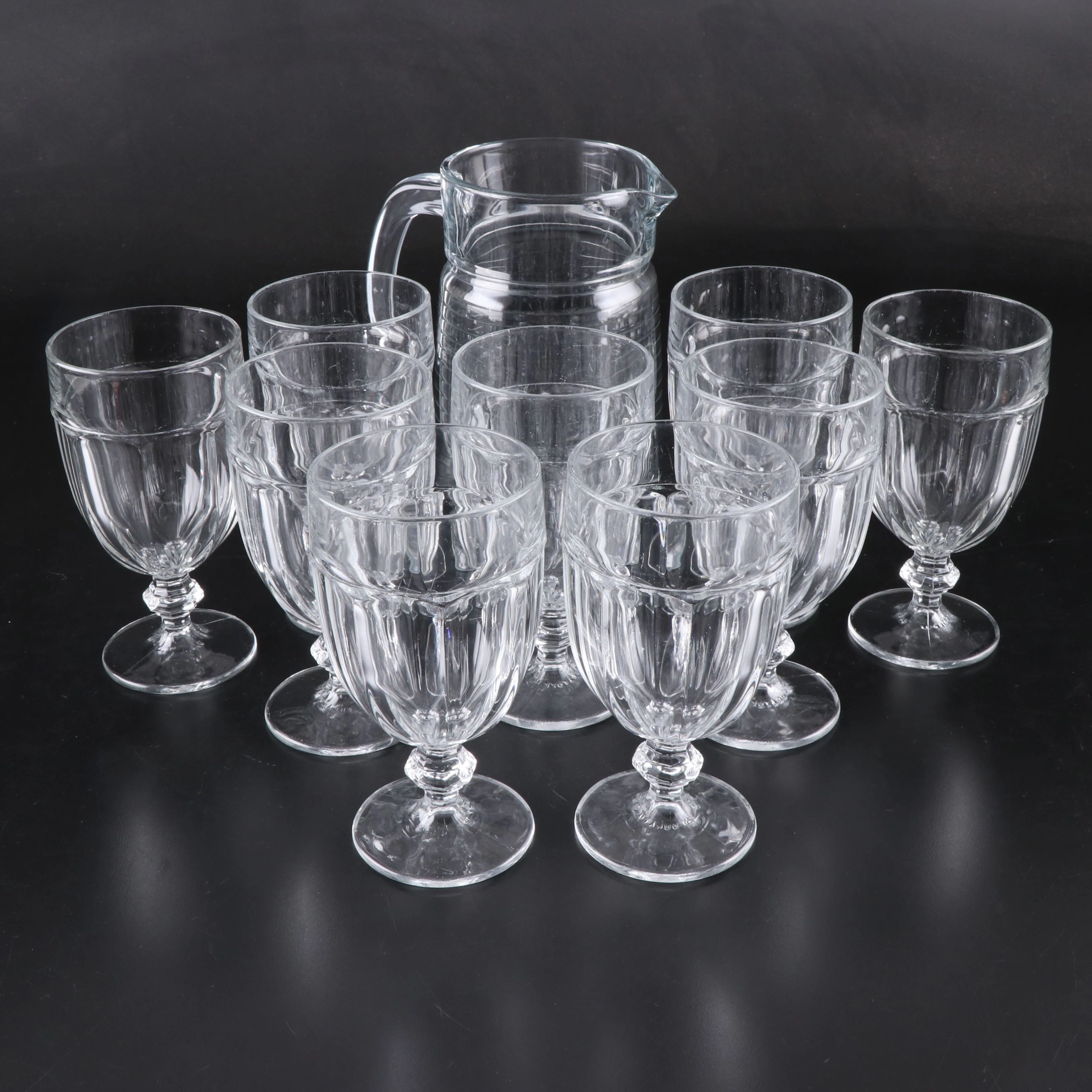 Libbey "Gibraltar Clear" Iced Tea Glasses with Glass Pitcher