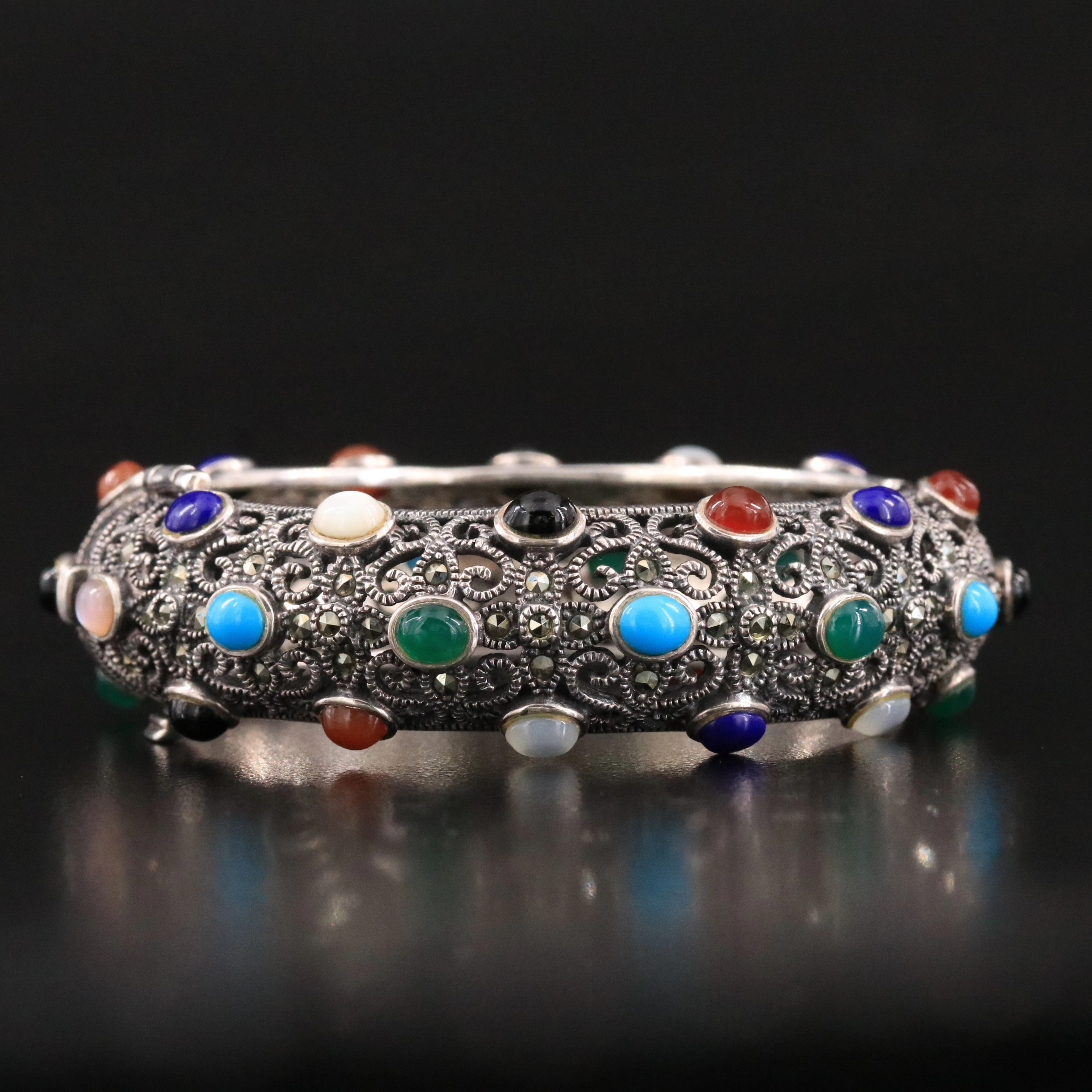 Sterling Gemstone Bracelet in an Open Filligree Style