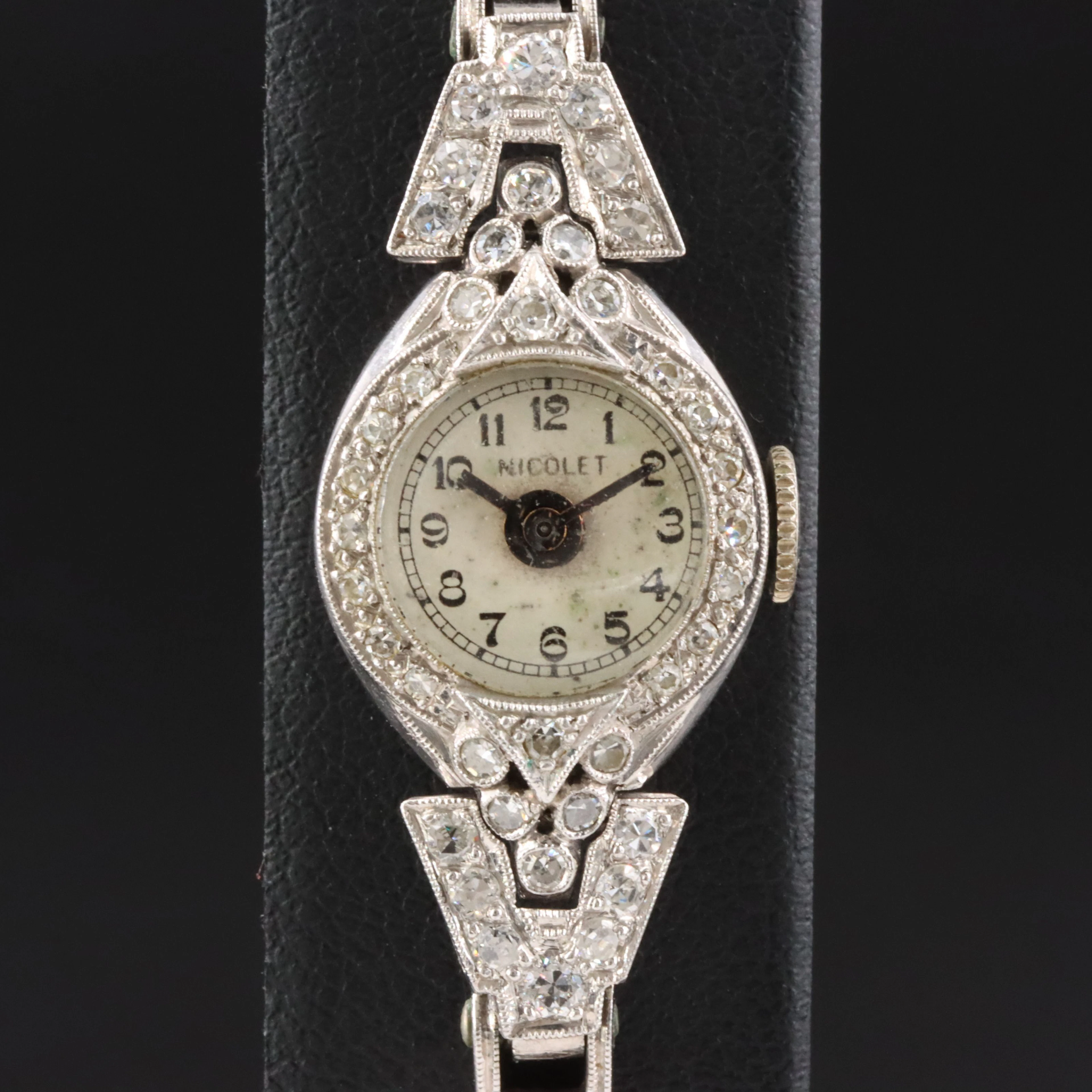 Nicolet Platinum & 14K Diamond Quartz Conversion Watch
