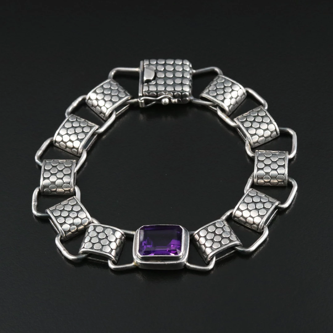 Sterling Amethyst Bracelet with Dot Detail