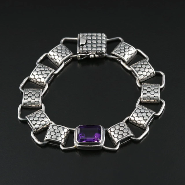 Sterling Amethyst Bracelet with Dot Detail
