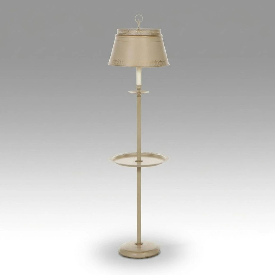 Colonial Revival Style Beige Floor Lamp Table with Tole Shade