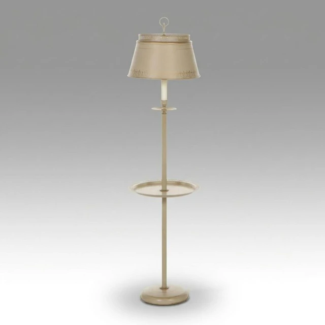 Colonial Revival Style Beige Floor Lamp Table with Tole Shade