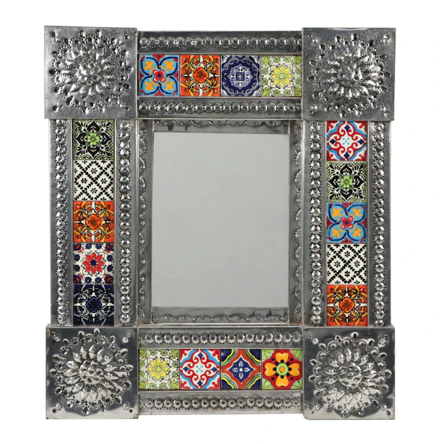 Talavera Tile and Punched Tin Mirror, 21st Century