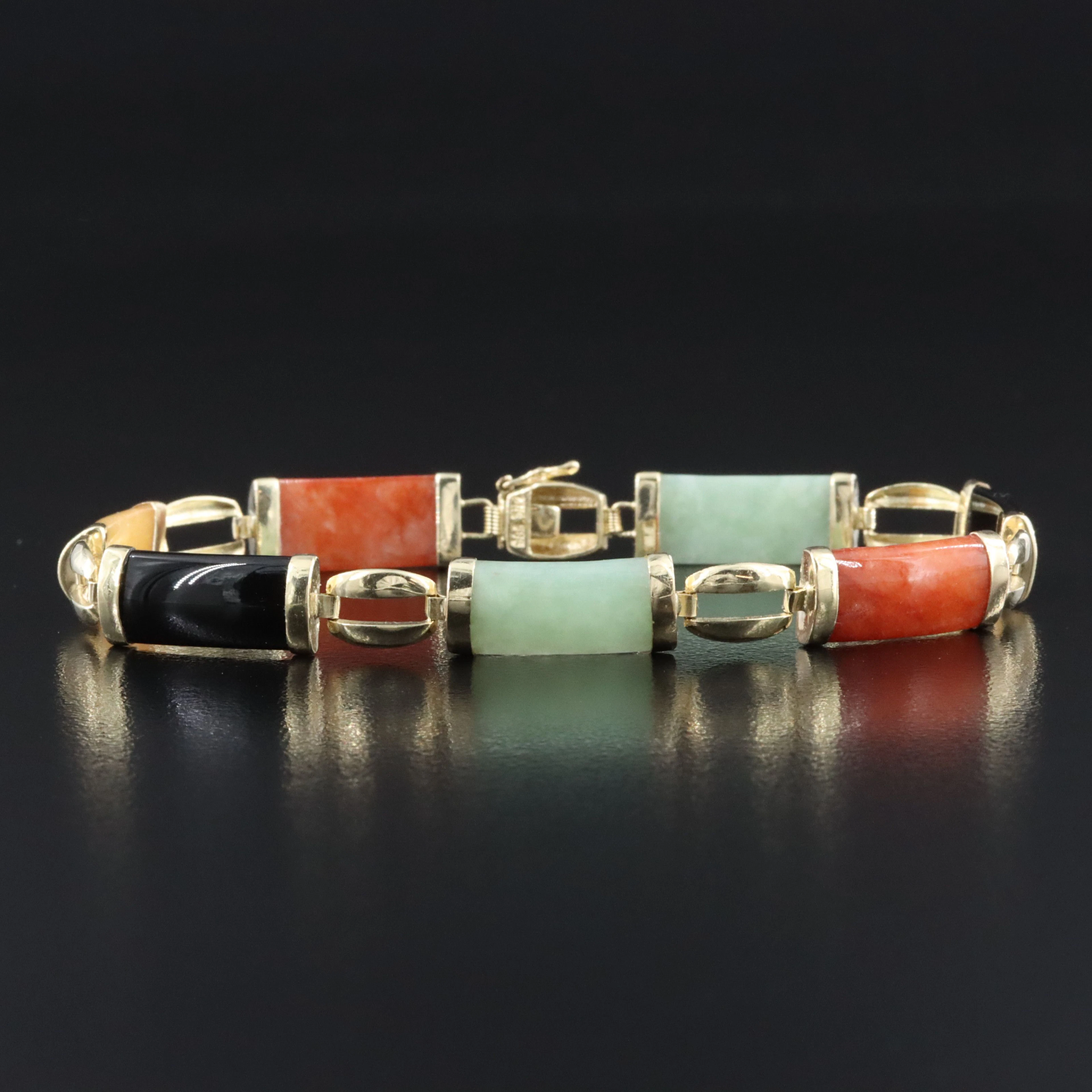 14K Jadeite and Black Onyx Panel Bracelet