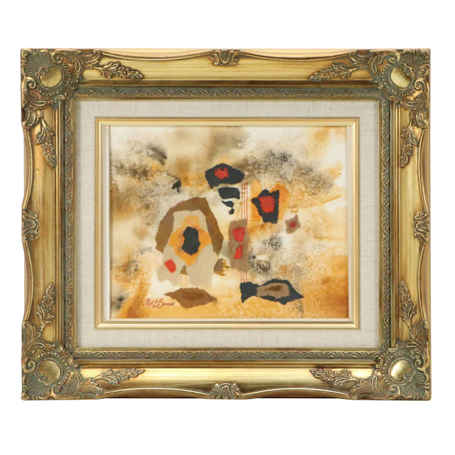 Charles E. Barnes Abstract Collage and Watercolor Painting