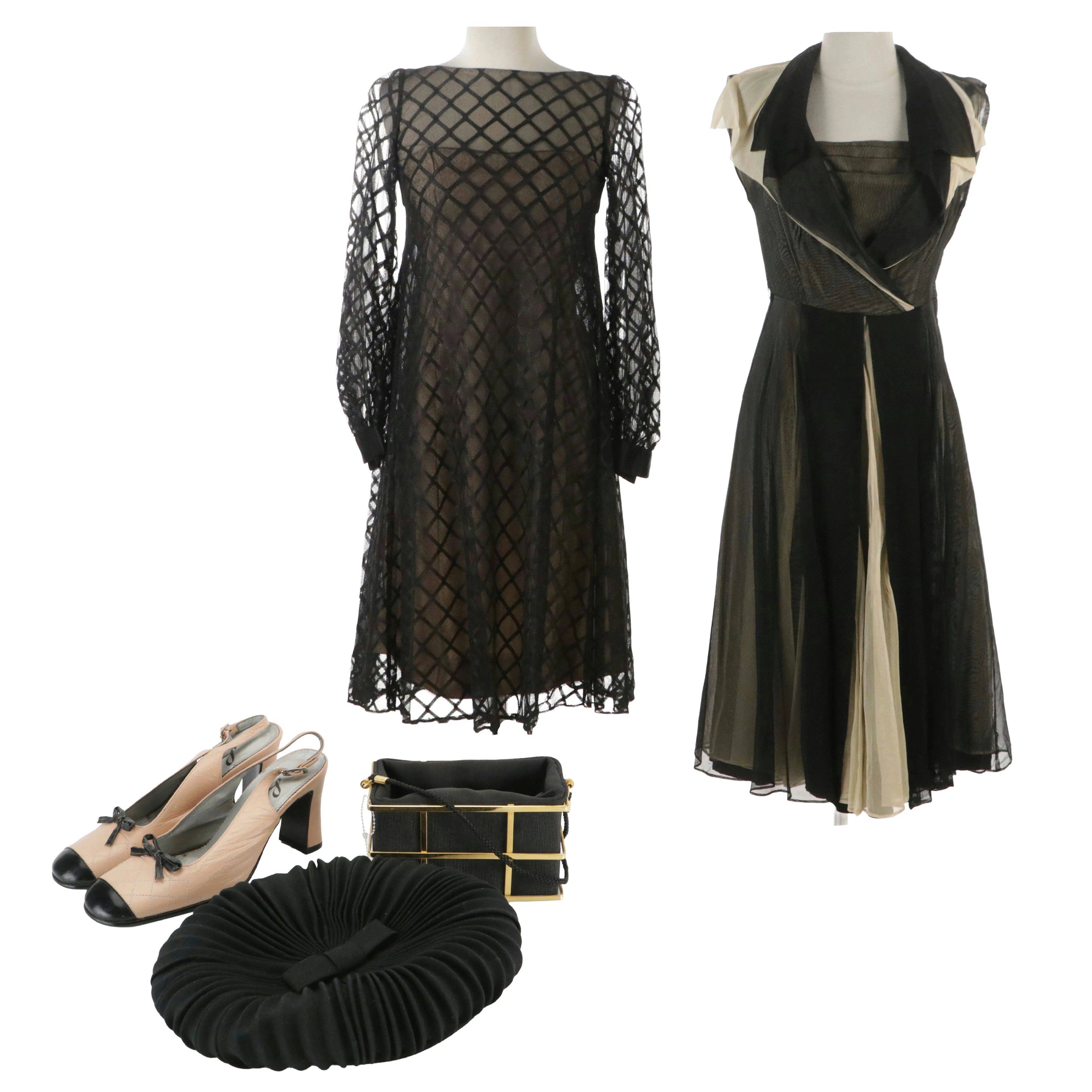 Curated 1960s Mod Cocktail Dress, Handbag & Accessories Ensemble