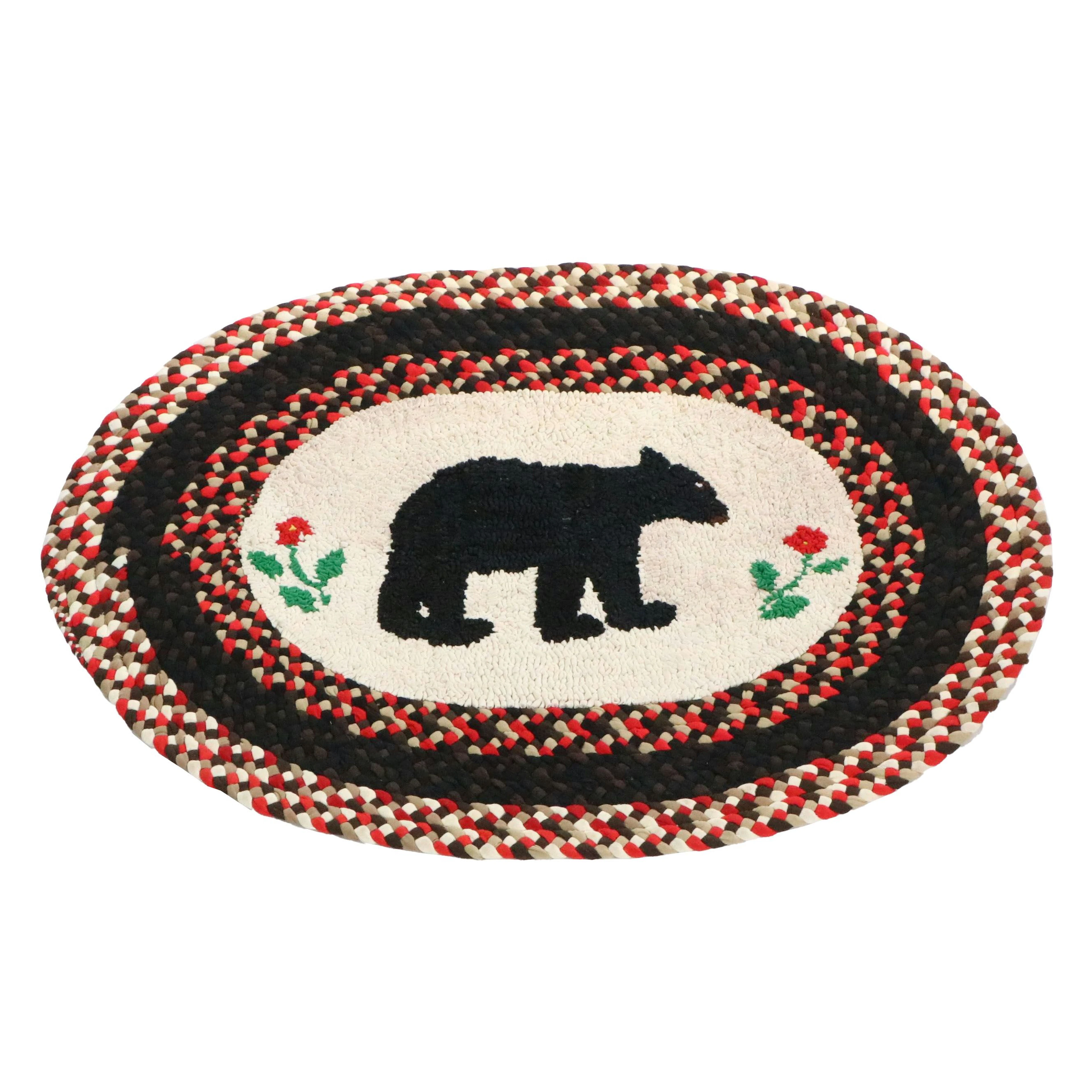 2'3 x 2'10 Handmade Hooked and Braided Black Bear Accent Rug